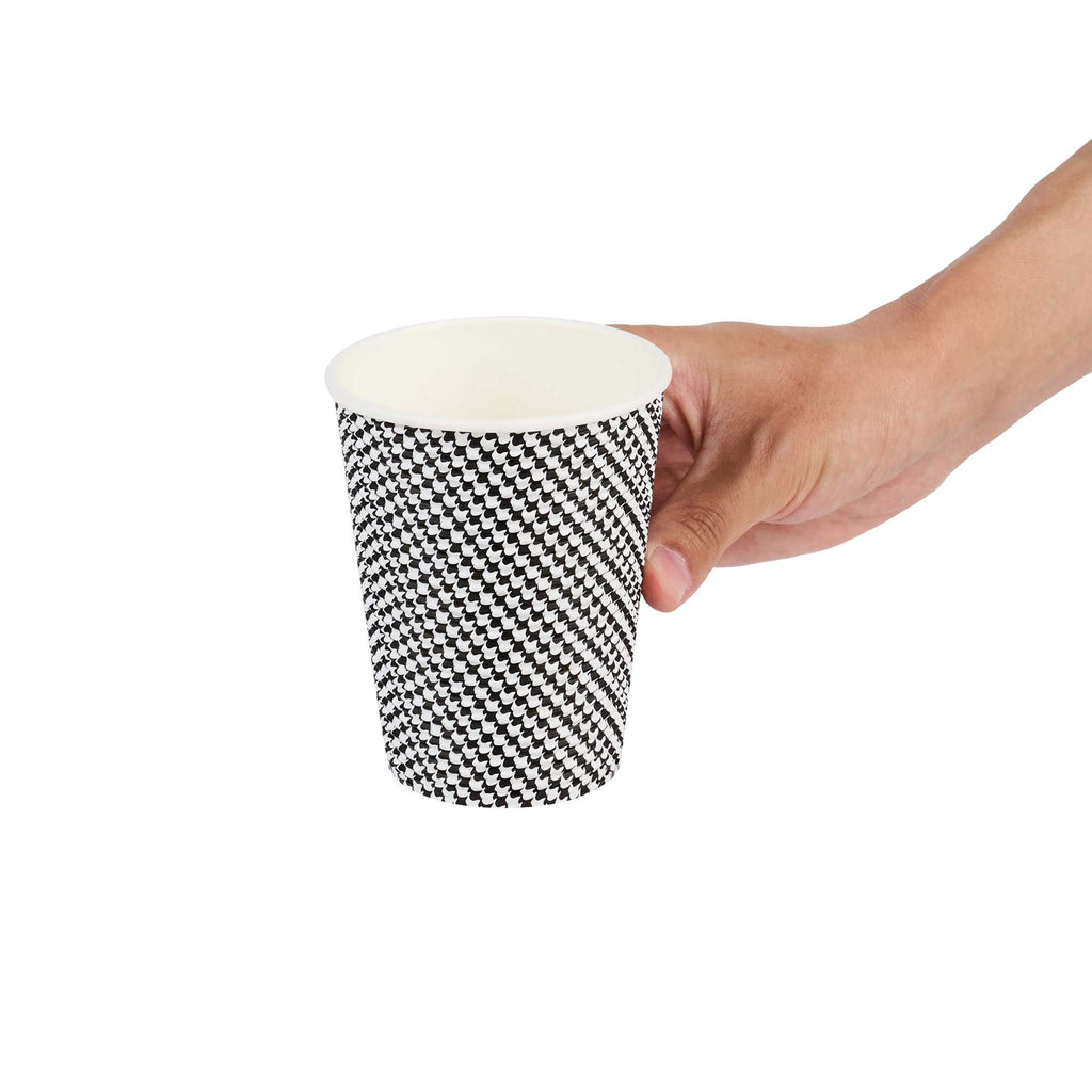 Restpresso 12 oz Houndstooth Paper Coffee Cup - Spiral Wall - 3 1/2" x 3 1/2" x 4 1/4" - 500 count box