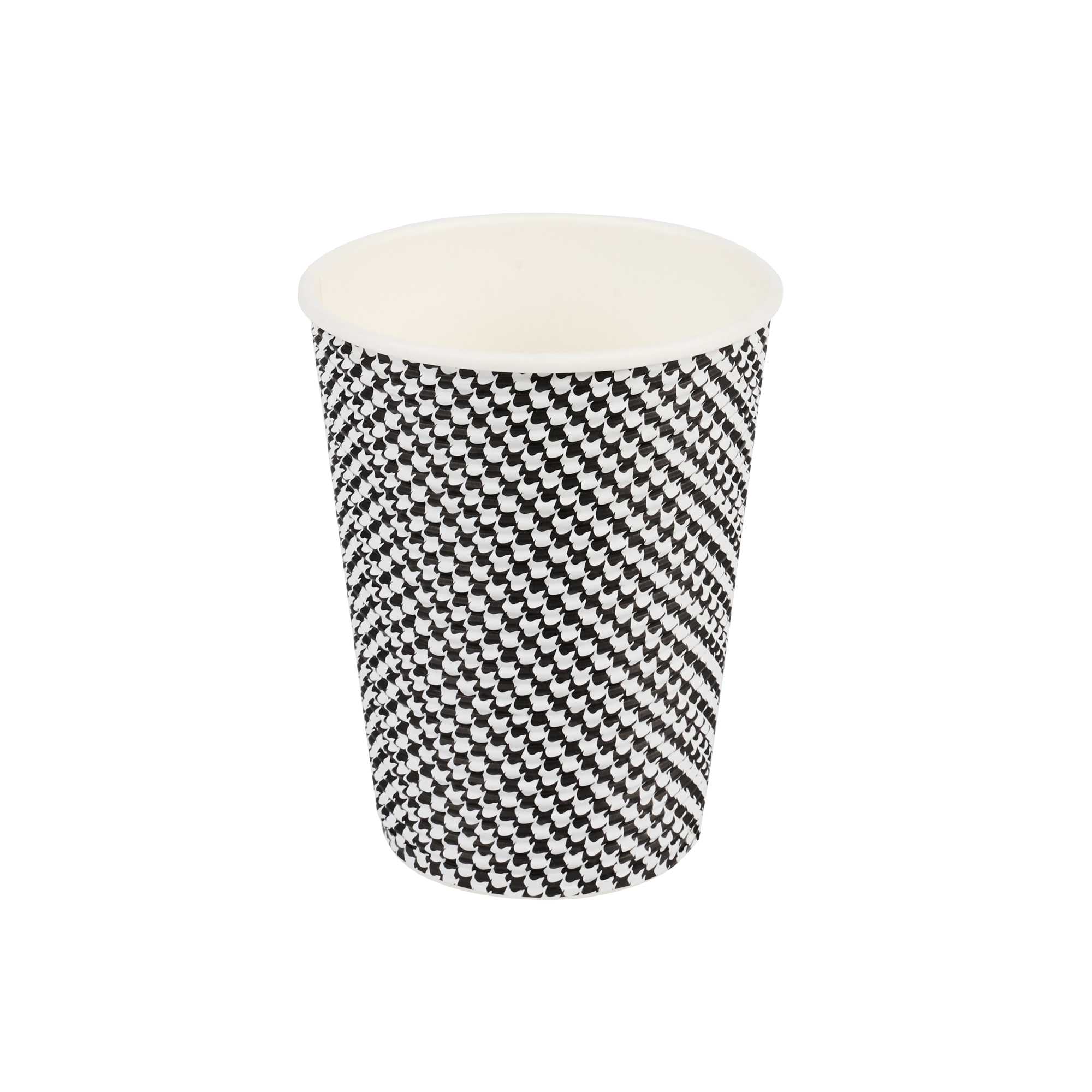 Restpresso 12 oz Houndstooth Paper Coffee Cup - Spiral Wall - 3 1/2" x 3 1/2" x 4 1/4" - 500 count box