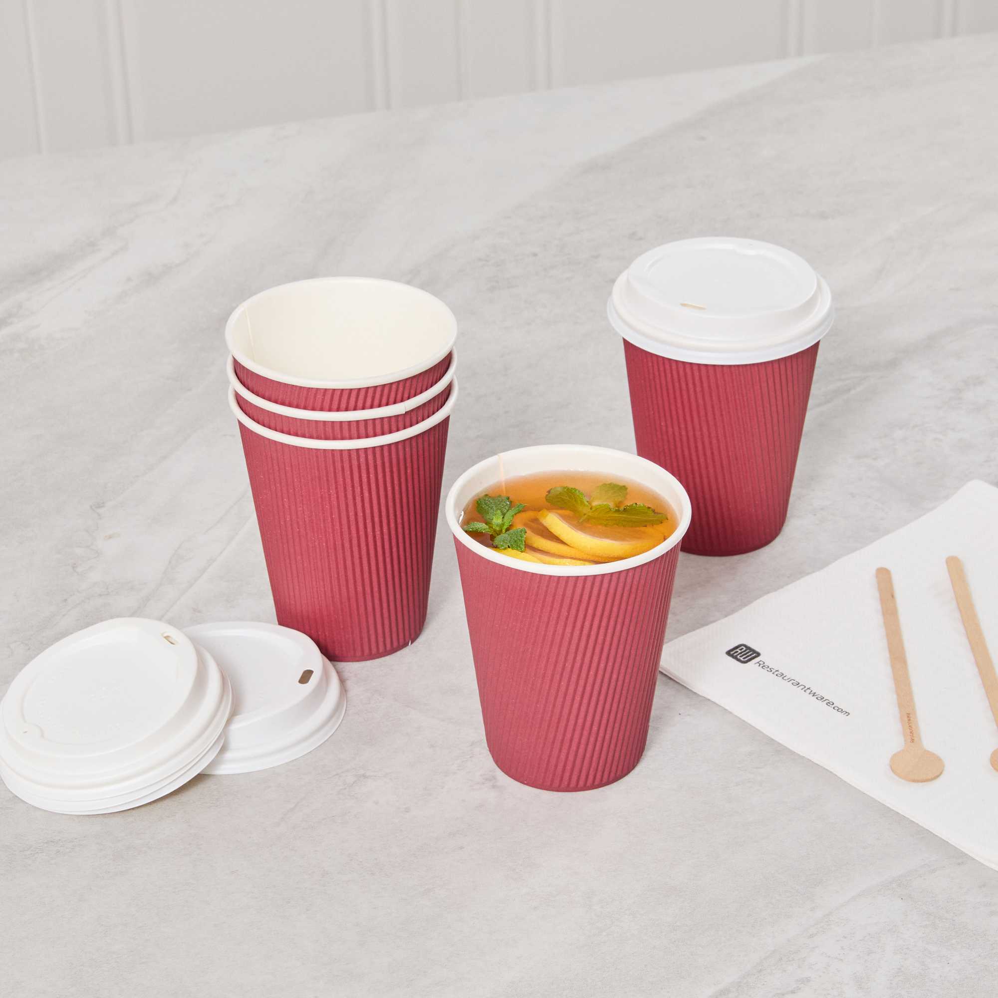 Restpresso 12 oz Crimson Paper Coffee Cup - Ripple Wall - 3 1/2" x 3 1/2" x 4 1/4" - 25 count box