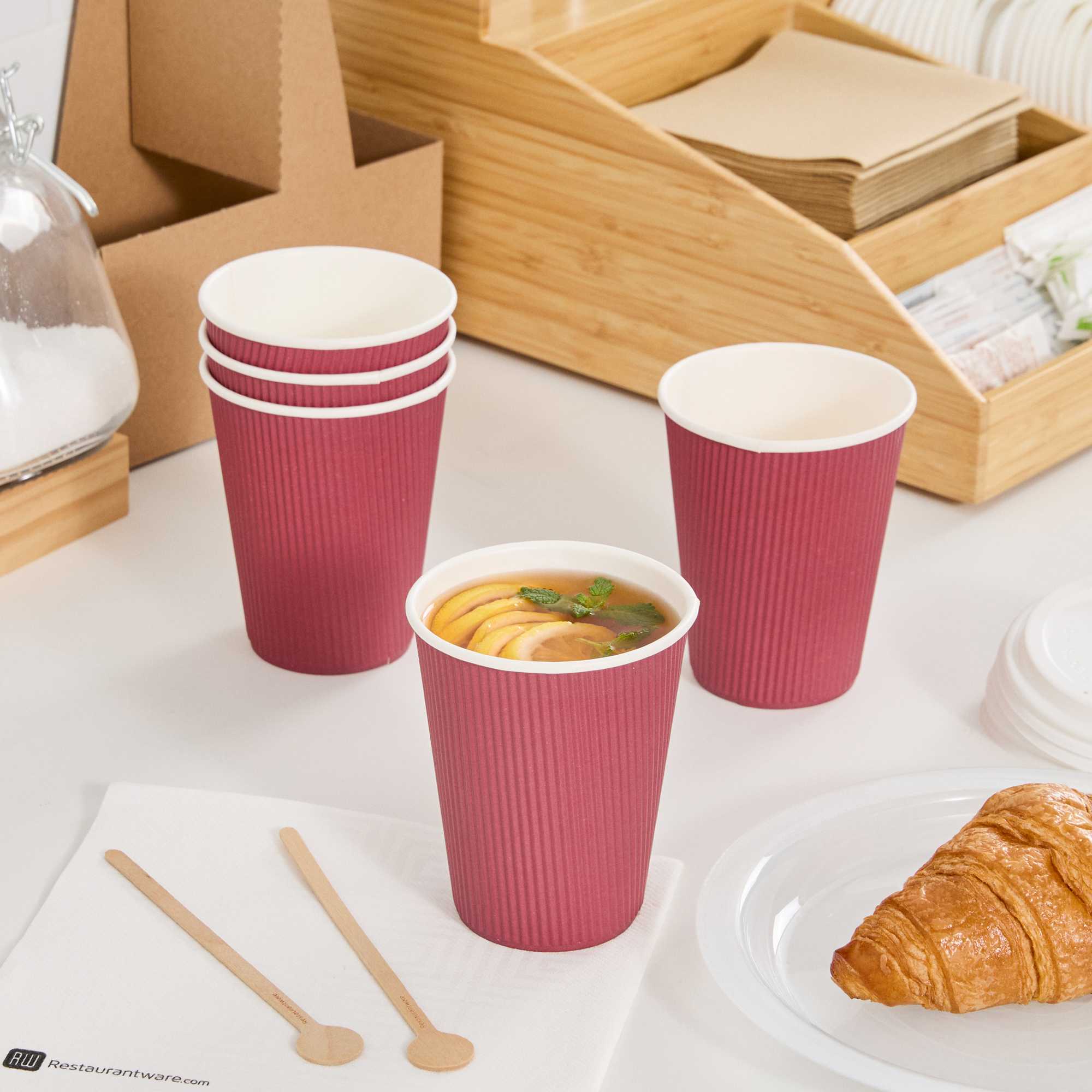 Restpresso 12 oz Crimson Paper Coffee Cup - Ripple Wall - 3 1/2" x 3 1/2" x 4 1/4" - 500 count box