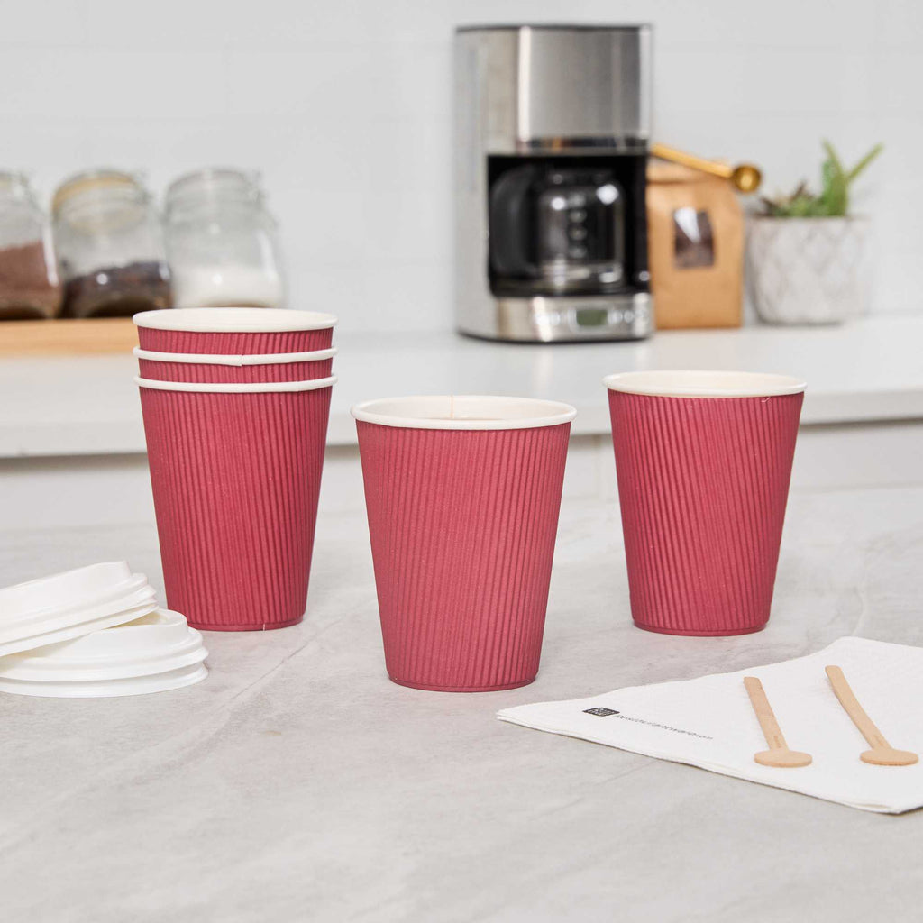 Restpresso 12 oz Crimson Paper Coffee Cup - Ripple Wall - 3 1/2" x 3 1/2" x 4 1/4" - 500 count box
