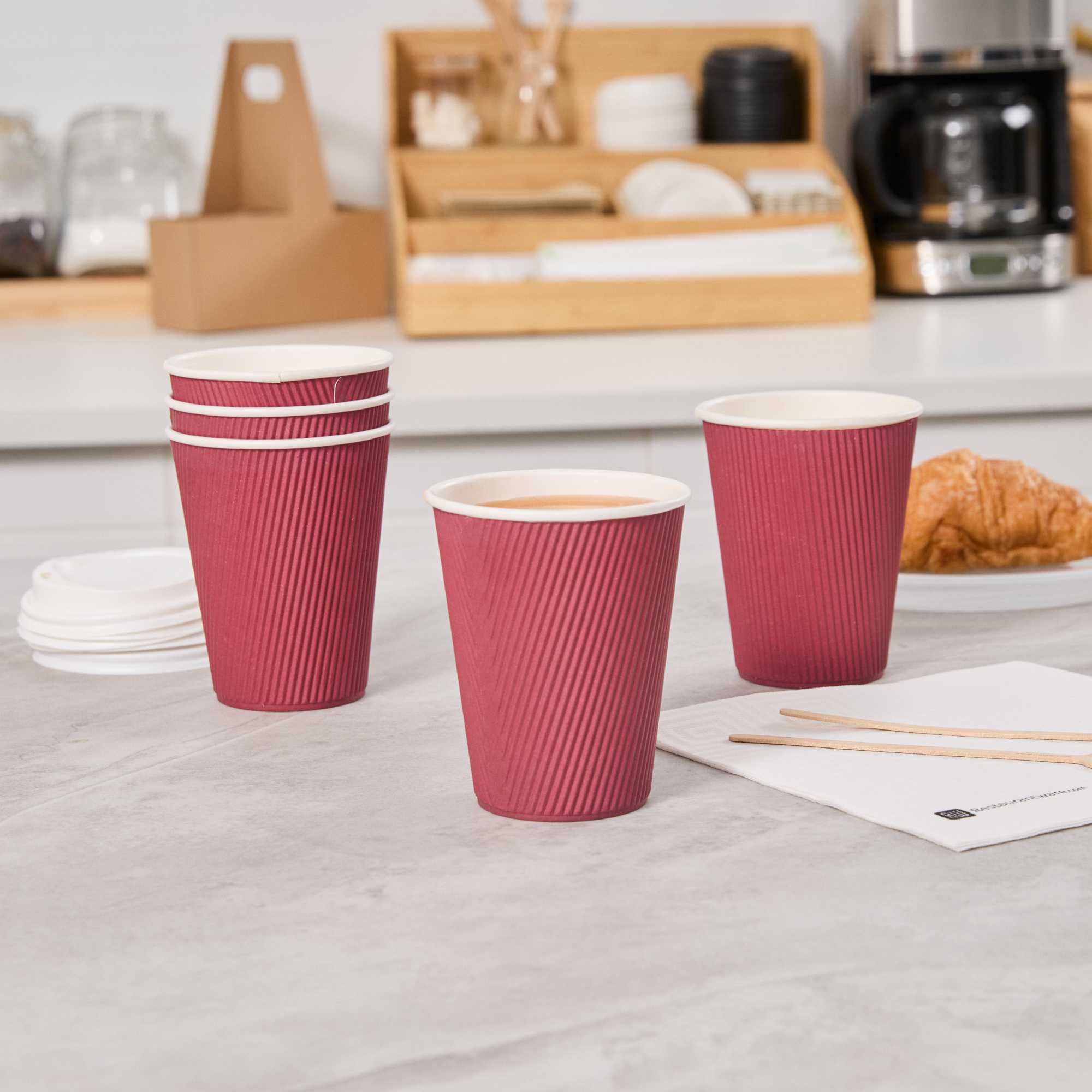 Restpresso 12 oz Crimson Paper Coffee Cup - Ripple Wall - 3 1/2" x 3 1/2" x 4 1/4" - 500 count box