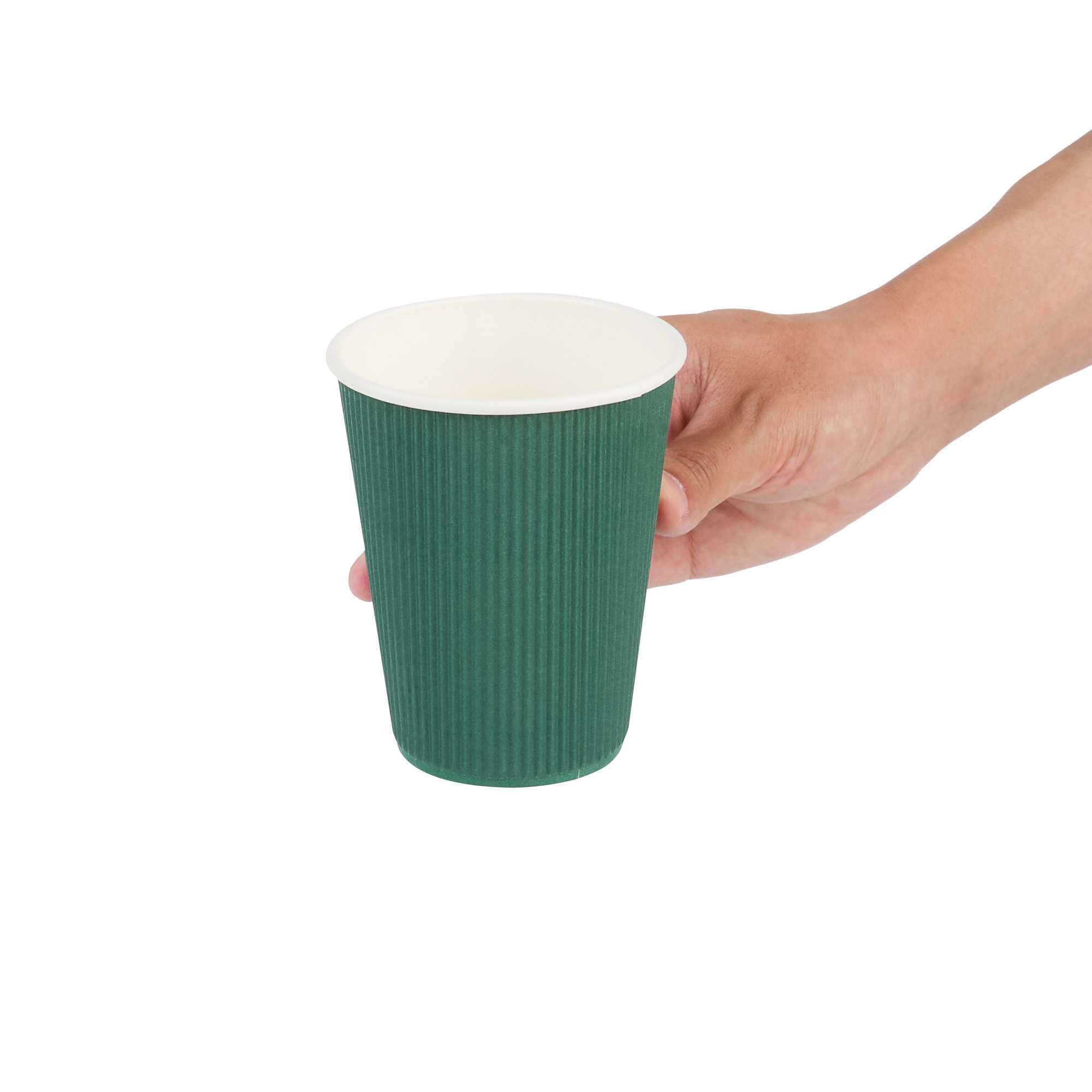 Restpresso 12 oz Forest Green Paper Coffee Cup - Ripple Wall - 3 1/2" x 3 1/2" x 4 1/4" - 25 count box