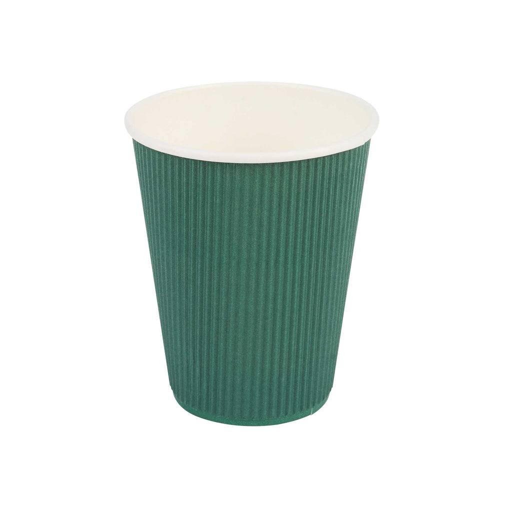 Restpresso 12 oz Forest Green Paper Coffee Cup - Ripple Wall - 3 1/2" x 3 1/2" x 4 1/4" - 25 count box
