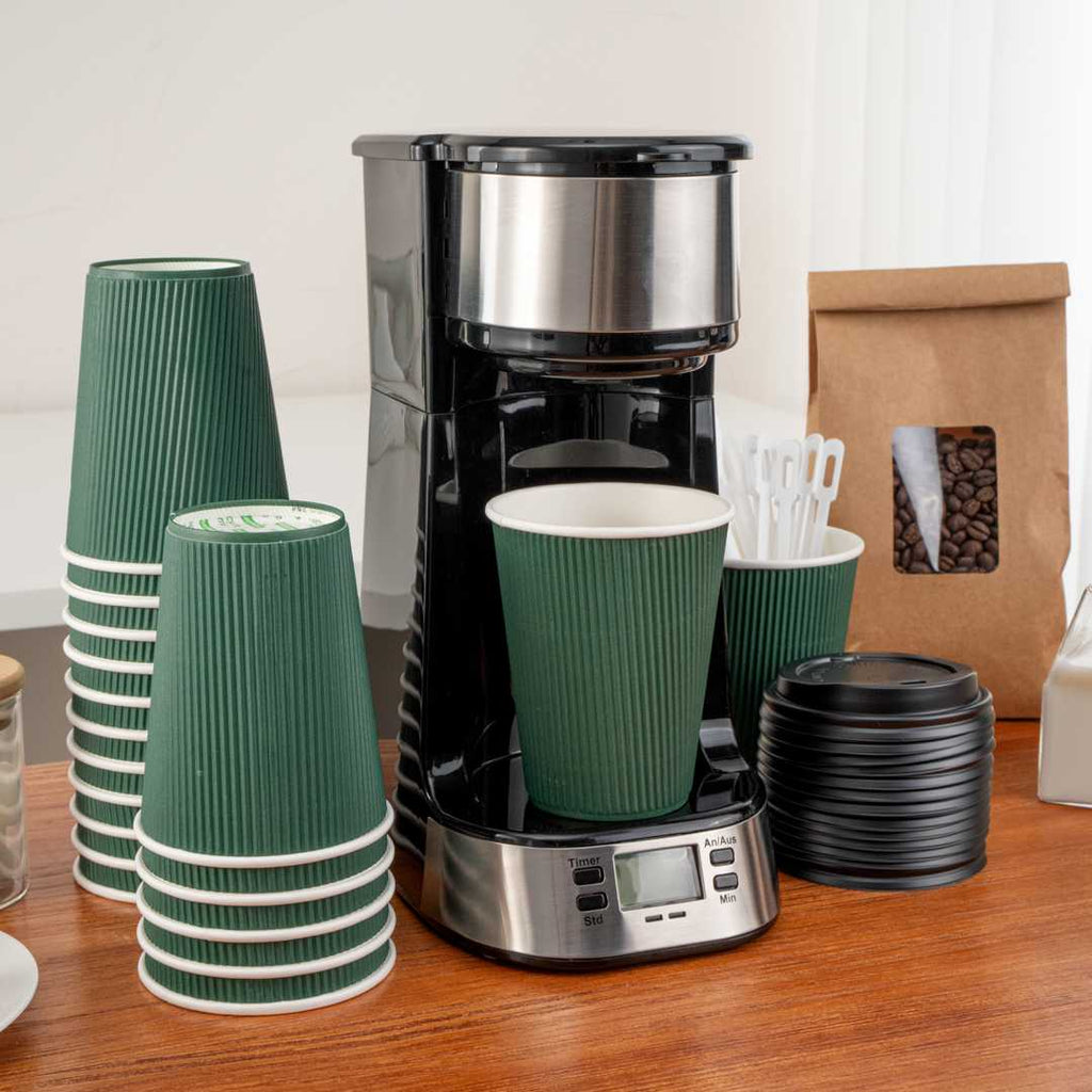Restpresso 12 oz Forest Green Paper Coffee Cup - Ripple Wall - 3 1/2" x 3 1/2" x 4 1/4" - 500 count box