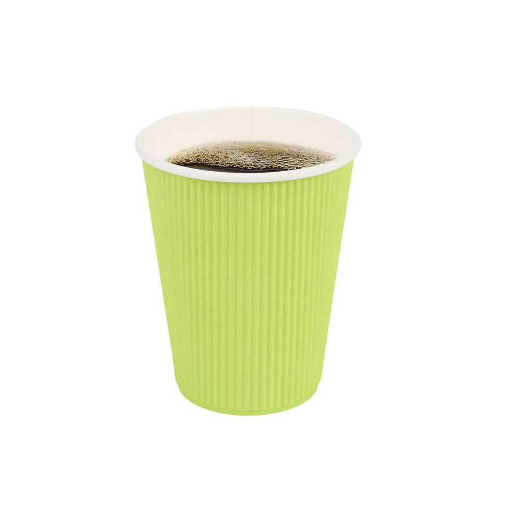 Restpresso 12 oz Eco Green Paper Coffee Cup - Ripple Wall - 3 1/2" x 3 1/2" x 4 1/4" - 500 count box
