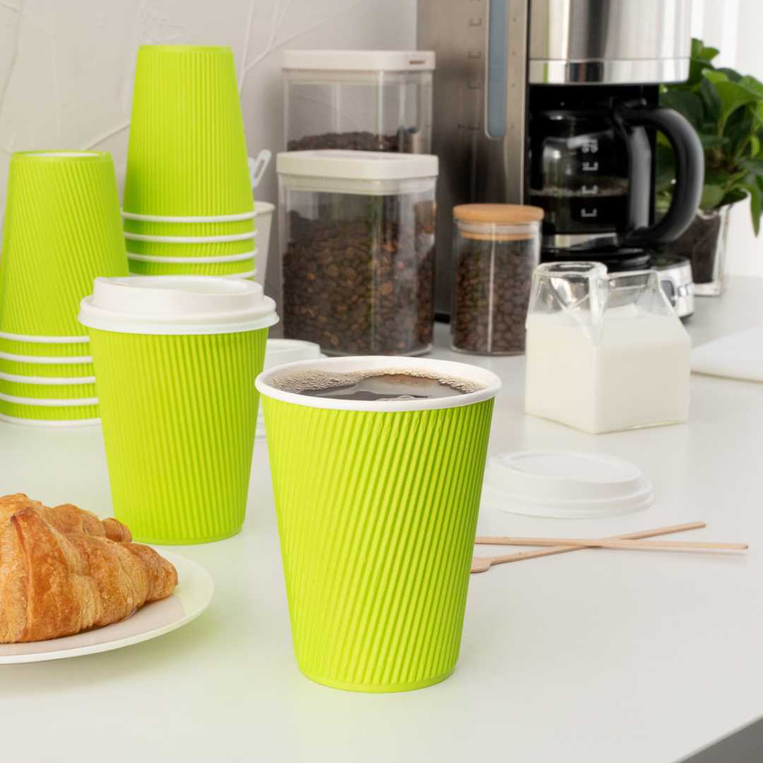 Restpresso 12 oz Eco Green Paper Coffee Cup - Ripple Wall - 3 1/2" x 3 1/2" x 4 1/4" - 25 count box
