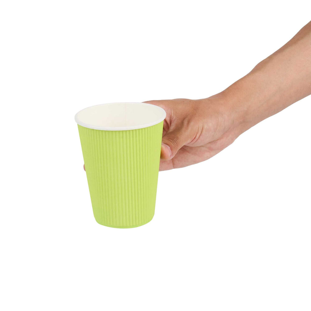 Restpresso 12 oz Eco Green Paper Coffee Cup - Ripple Wall - 3 1/2" x 3 1/2" x 4 1/4" - 500 count box