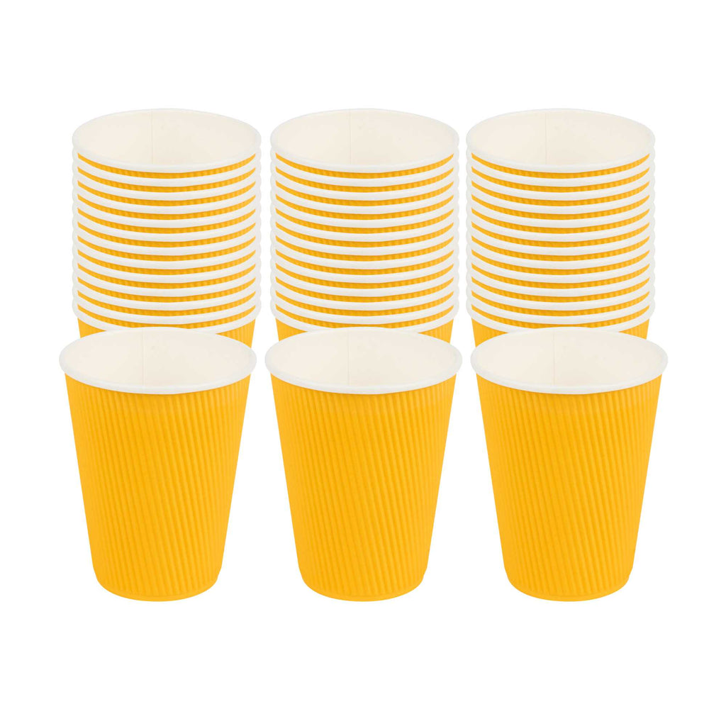 Restpresso 12 oz Yellow Paper Coffee Cup - Ripple Wall - 3 1/2" x 3 1/2" x 4 1/4" - 25 count box