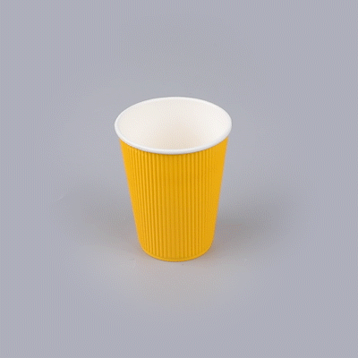 Restpresso 12 oz Yellow Paper Coffee Cup - Ripple Wall - 3 1/2" x 3 1/2" x 4 1/4" - 25 count box