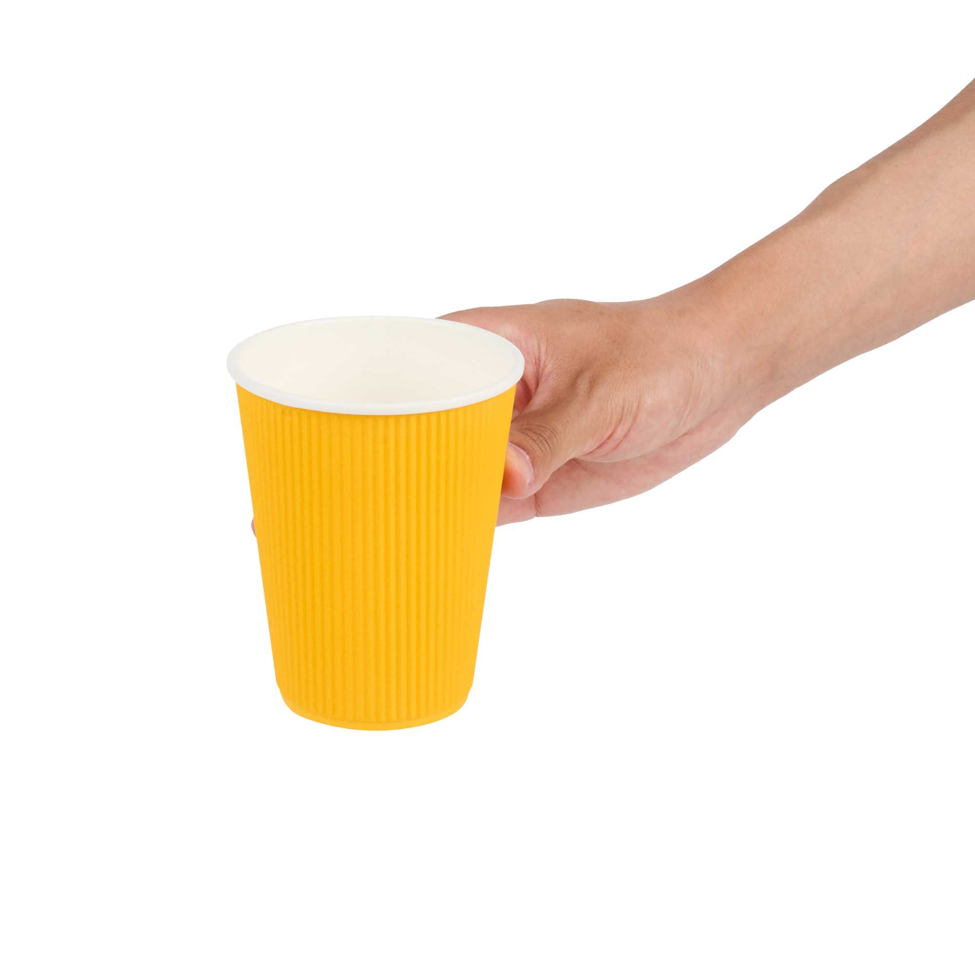 Restpresso 12 oz Yellow Paper Coffee Cup - Ripple Wall - 3 1/2" x 3 1/2" x 4 1/4" - 500 count box