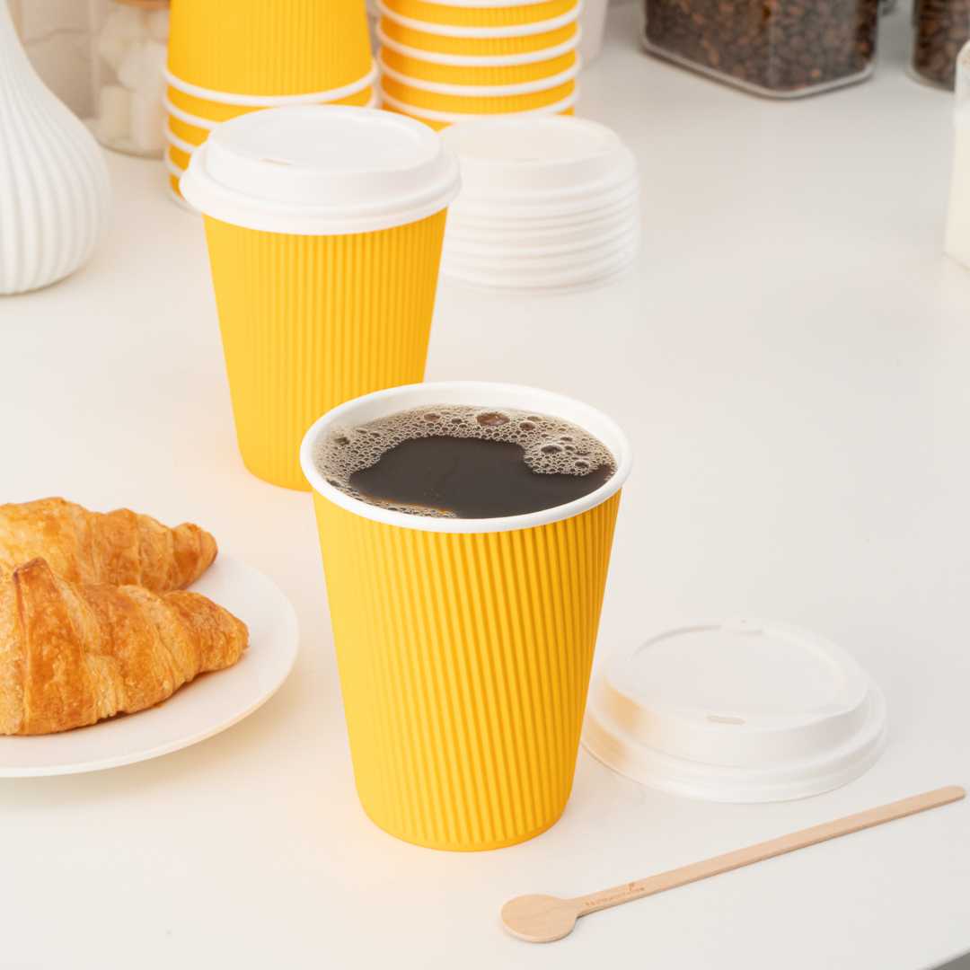 Restpresso 12 oz Yellow Paper Coffee Cup - Ripple Wall - 3 1/2" x 3 1/2" x 4 1/4" - 500 count box