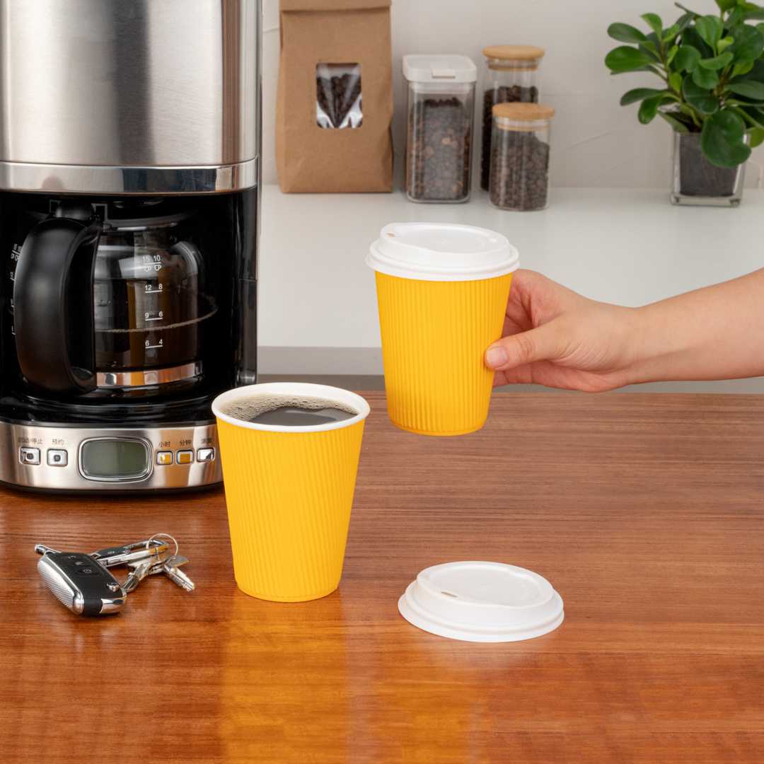 Restpresso 12 oz Yellow Paper Coffee Cup - Ripple Wall - 3 1/2" x 3 1/2" x 4 1/4" - 500 count box