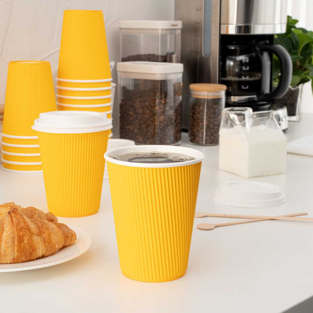 Restpresso 12 oz Yellow Paper Coffee Cup - Ripple Wall - 3 1/2" x 3 1/2" x 4 1/4" - 500 count box