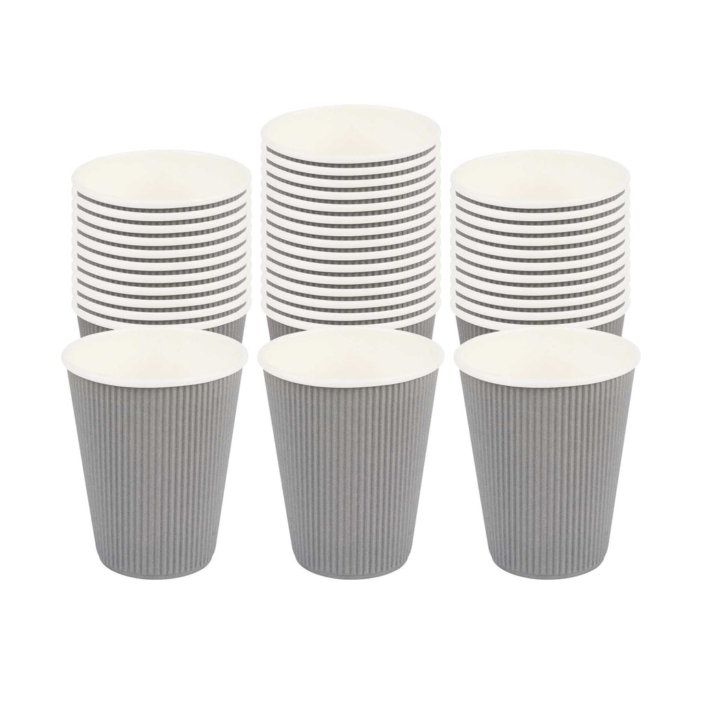 Restpresso 12 oz Gray Paper Coffee Cup - Ripple Wall - 3 1/2" x 3 1/2" x 4 1/4" - 25 count box
