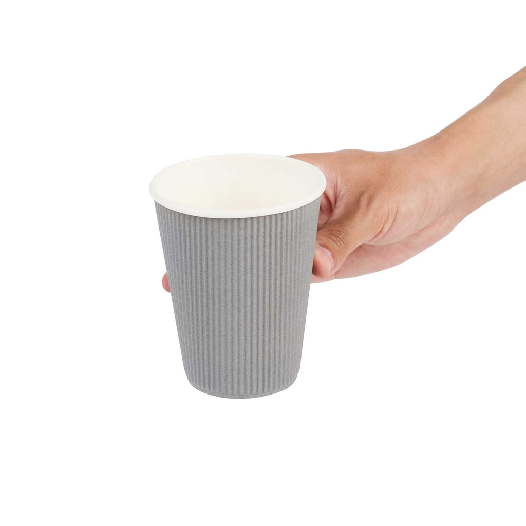 Restpresso 12 oz Gray Paper Coffee Cup - Ripple Wall - 3 1/2" x 3 1/2" x 4 1/4" - 25 count box