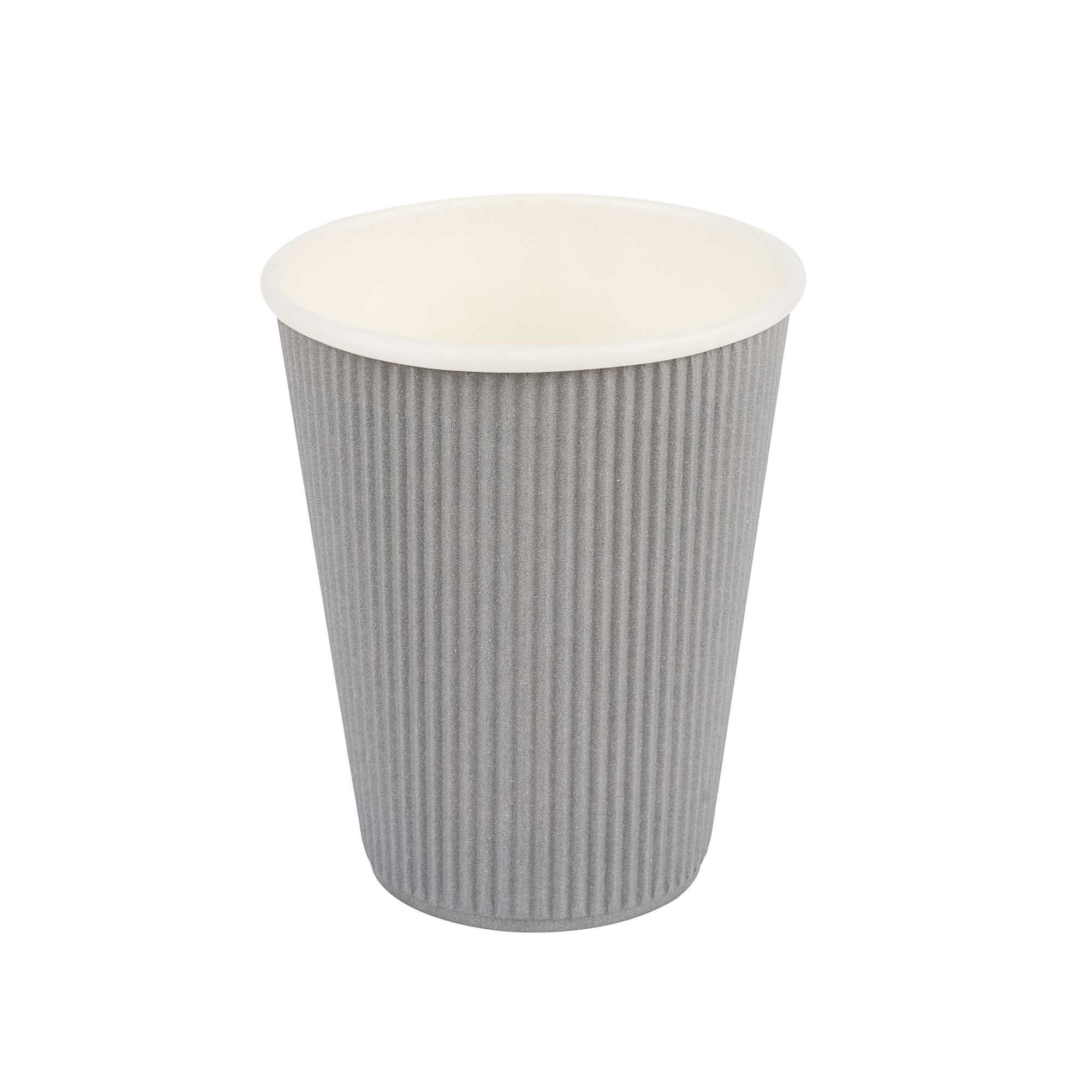 Restpresso 12 oz Gray Paper Coffee Cup - Ripple Wall - 3 1/2" x 3 1/2" x 4 1/4" - 25 count box