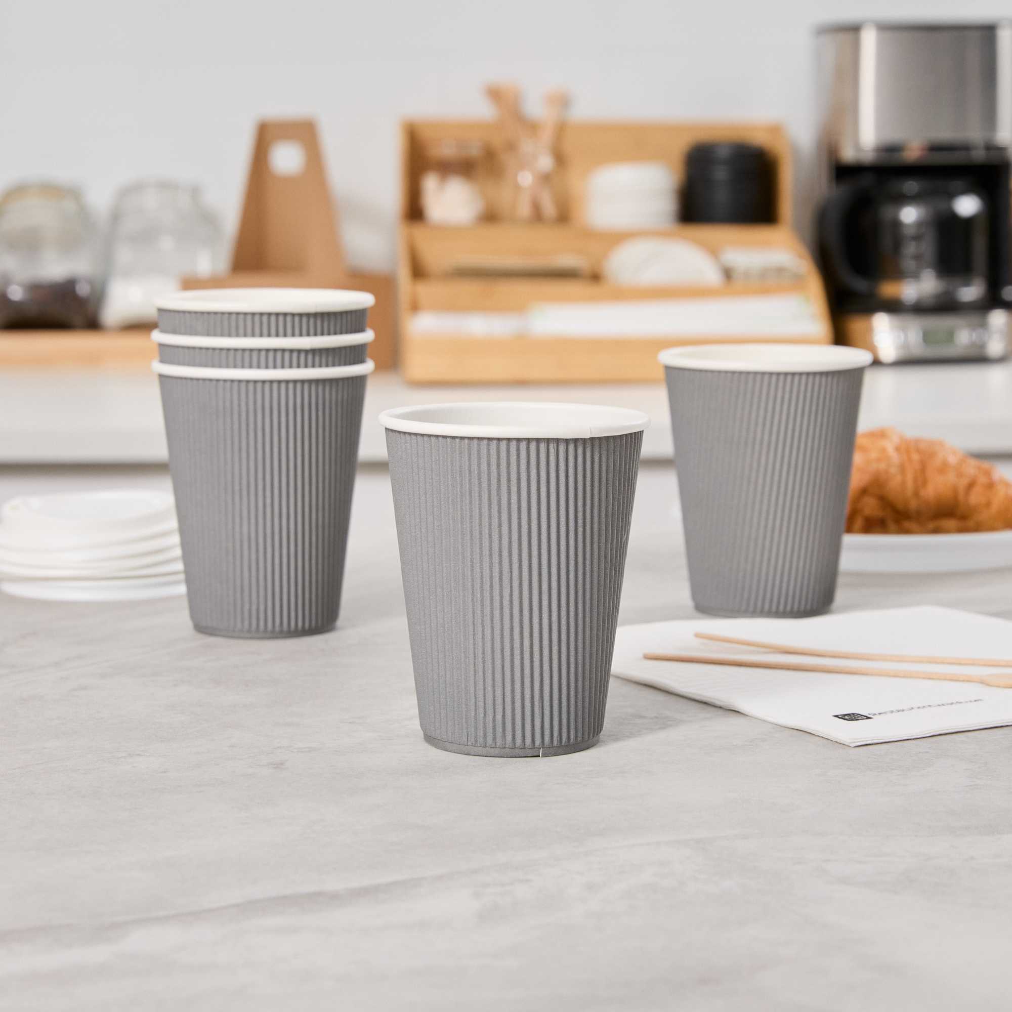Restpresso 12 oz Gray Paper Coffee Cup - Ripple Wall - 3 1/2" x 3 1/2" x 4 1/4" - 25 count box