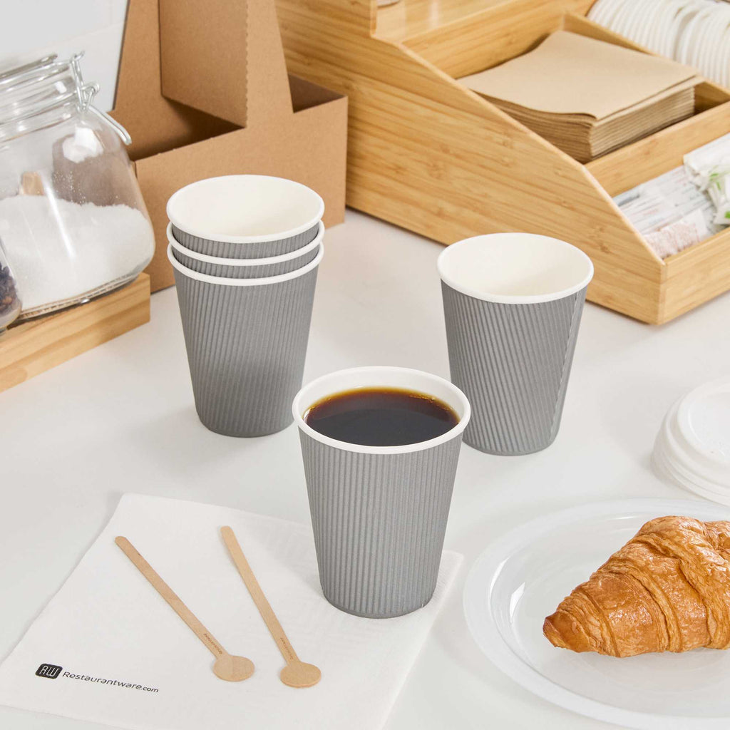 Restpresso 12 oz Gray Paper Coffee Cup - Ripple Wall - 3 1/2" x 3 1/2" x 4 1/4" - 500 count box