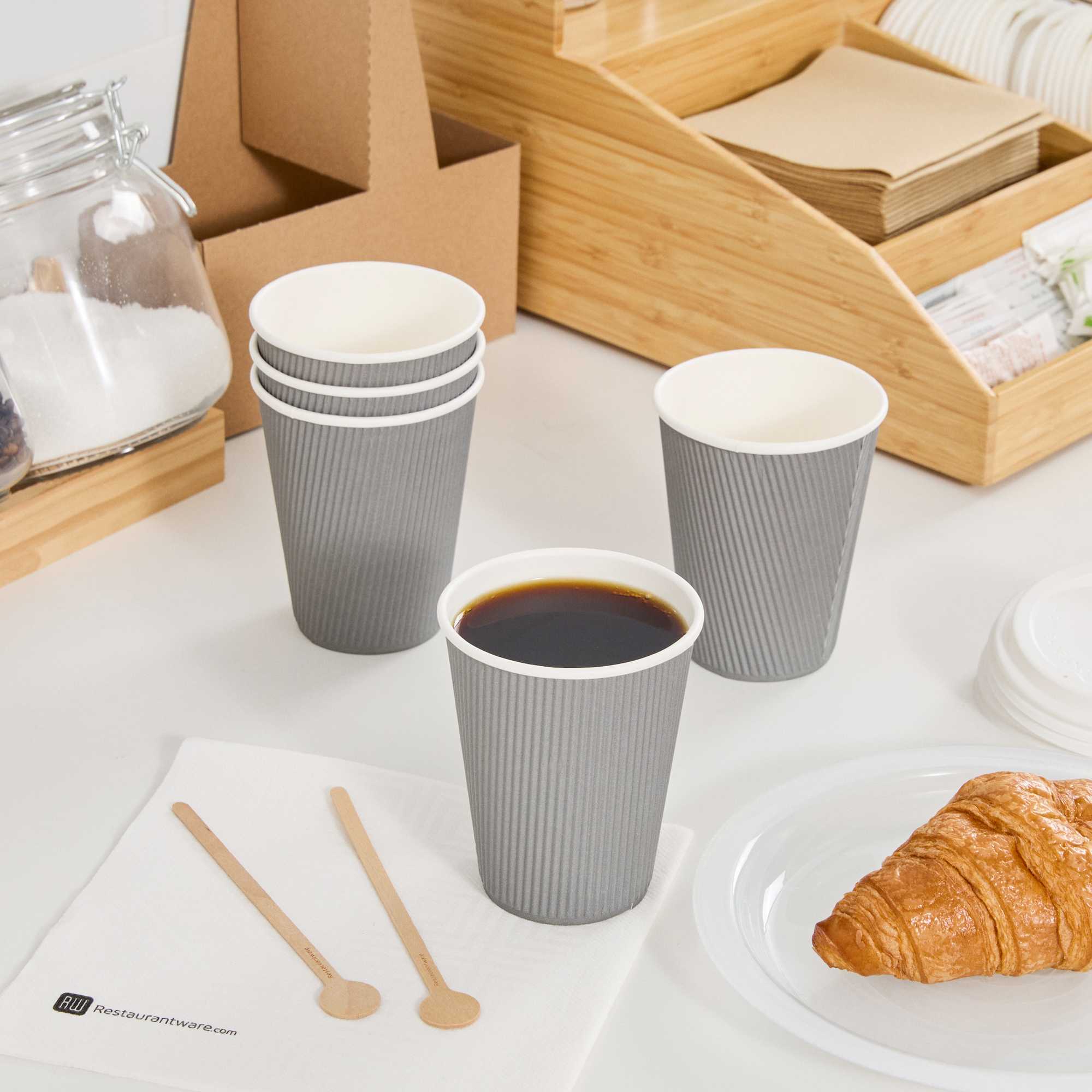 Restpresso 12 oz Gray Paper Coffee Cup - Ripple Wall - 3 1/2" x 3 1/2" x 4 1/4" - 500 count box