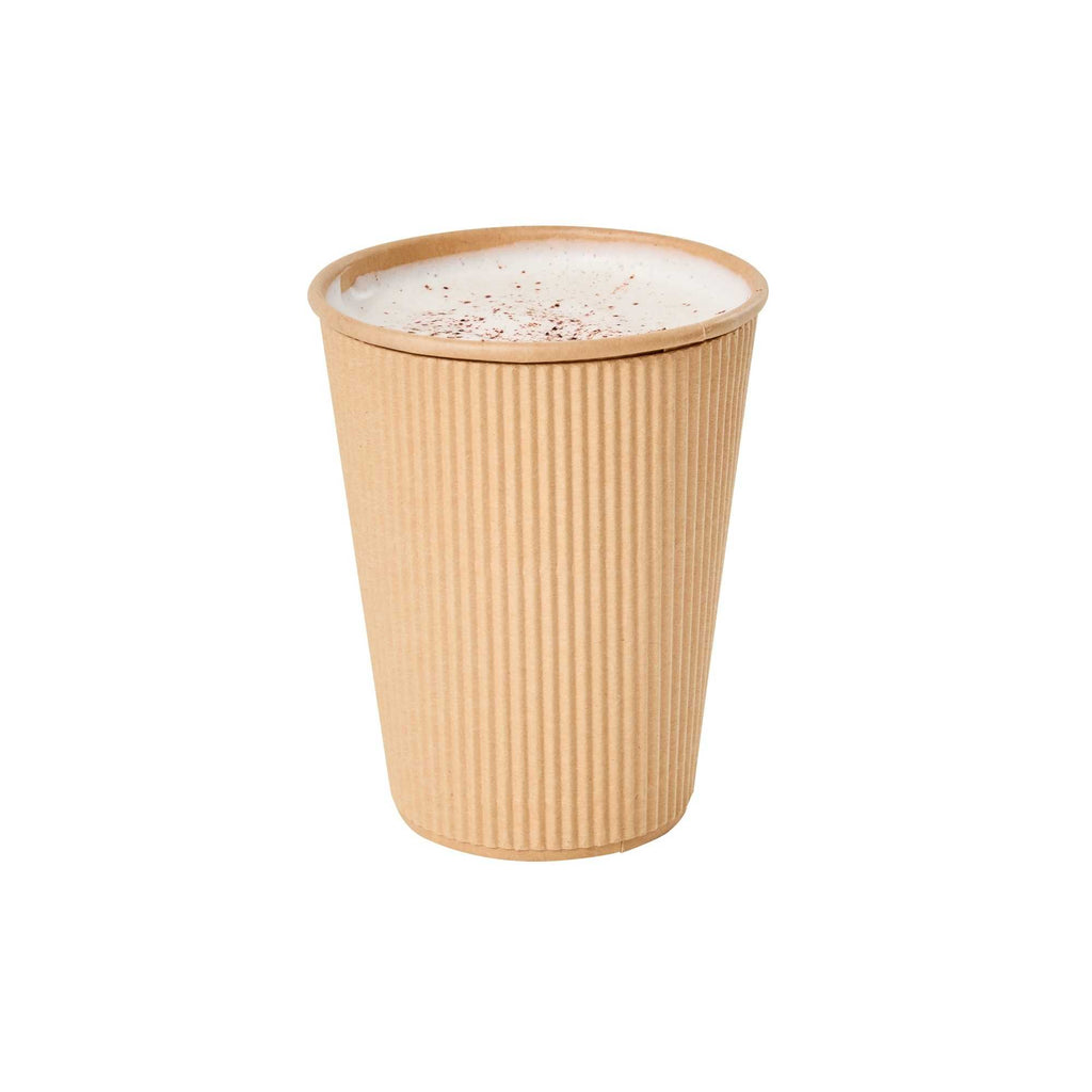Restpresso 12 oz Kraft Paper Coffee Cup - Ripple Wall - 3 1/2" x 3 1/2" x 4 1/4" - 25 count box
