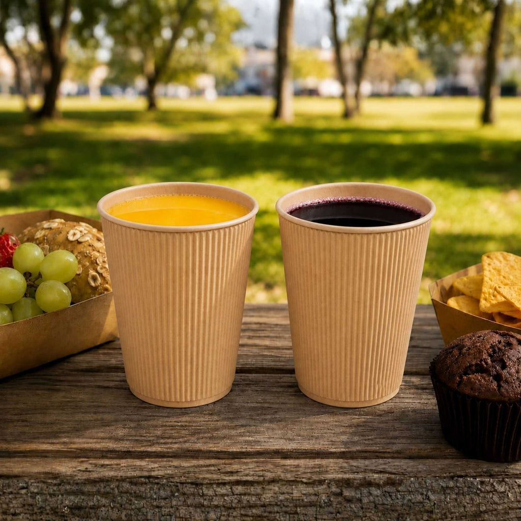 Restpresso 12 oz Kraft Paper Coffee Cup - Ripple Wall - 3 1/2" x 3 1/2" x 4 1/4" - 25 count box