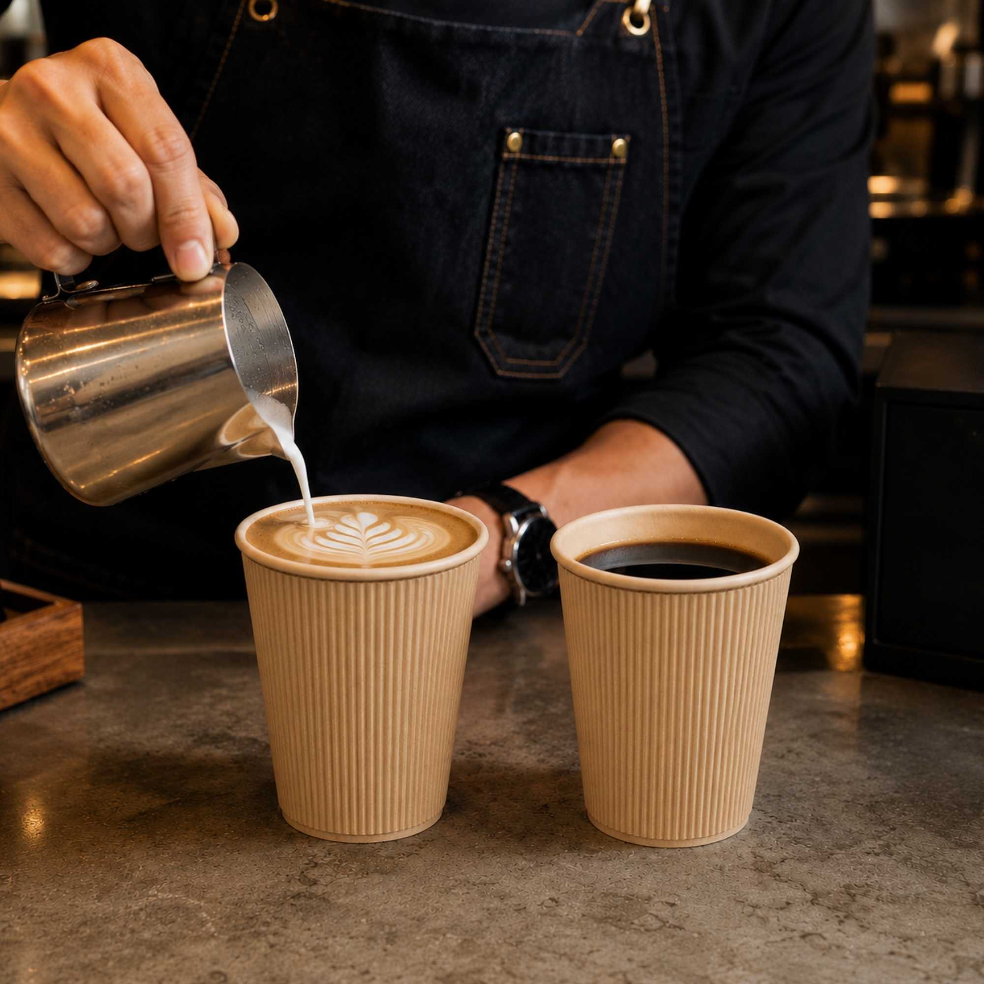 Restpresso 12 oz Kraft Paper Coffee Cup - Ripple Wall - 3 1/2" x 3 1/2" x 4 1/4" - 500 count box