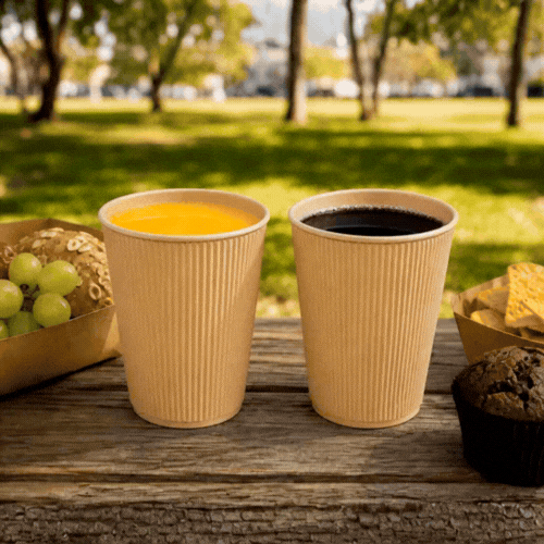 Restpresso 12 oz Kraft Paper Coffee Cup - Ripple Wall - 3 1/2" x 3 1/2" x 4 1/4" - 500 count box