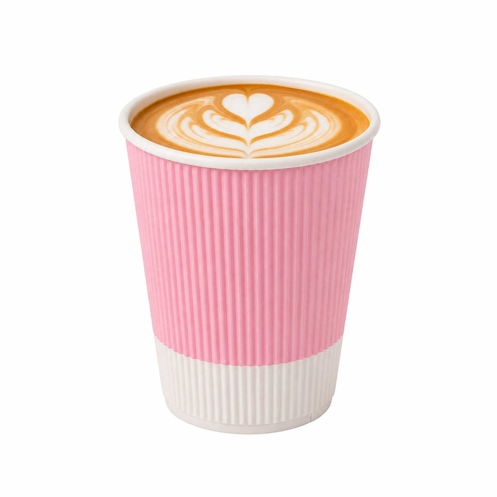 Restpresso 12 oz Light Pink Paper Coffee Cup - Ripple Wall - 3 1/2" x 3 1/2" x 4 1/4" - 25 count box