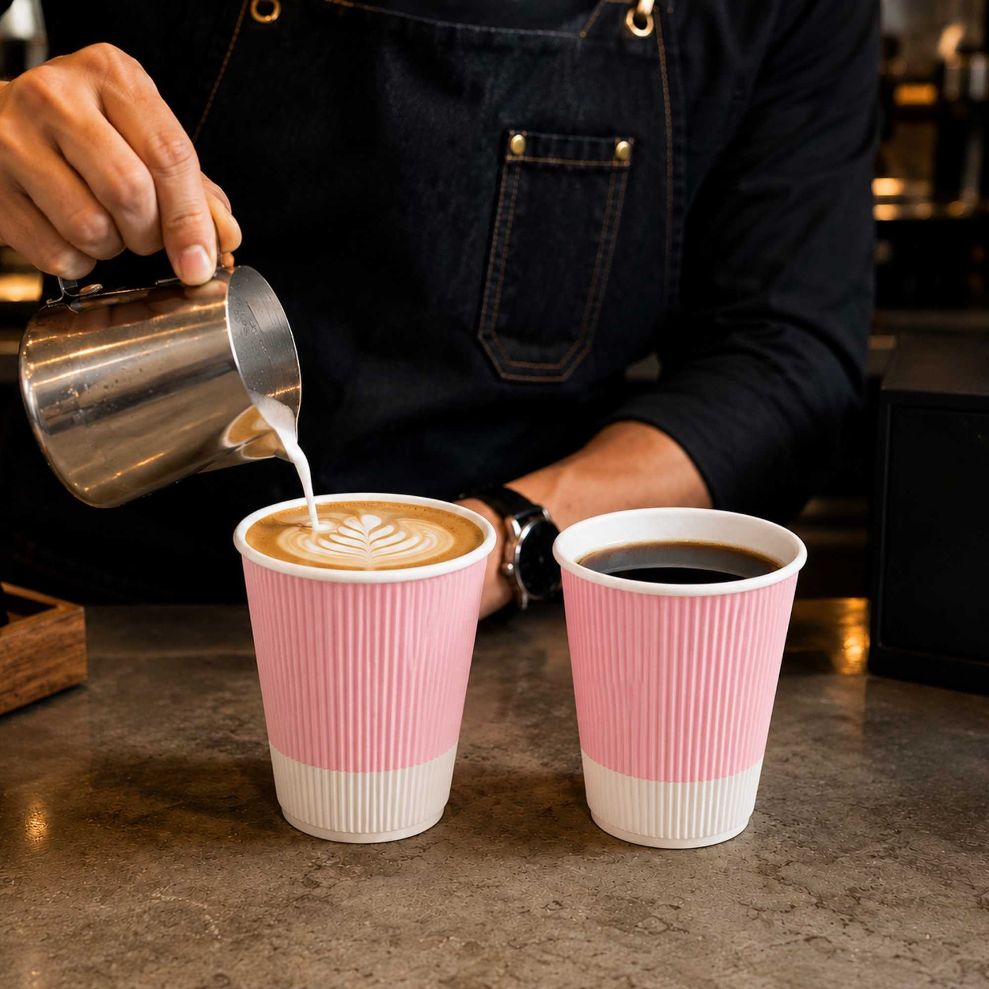 Restpresso 12 oz Light Pink Paper Coffee Cup - Ripple Wall - 3 1/2" x 3 1/2" x 4 1/4" - 25 count box