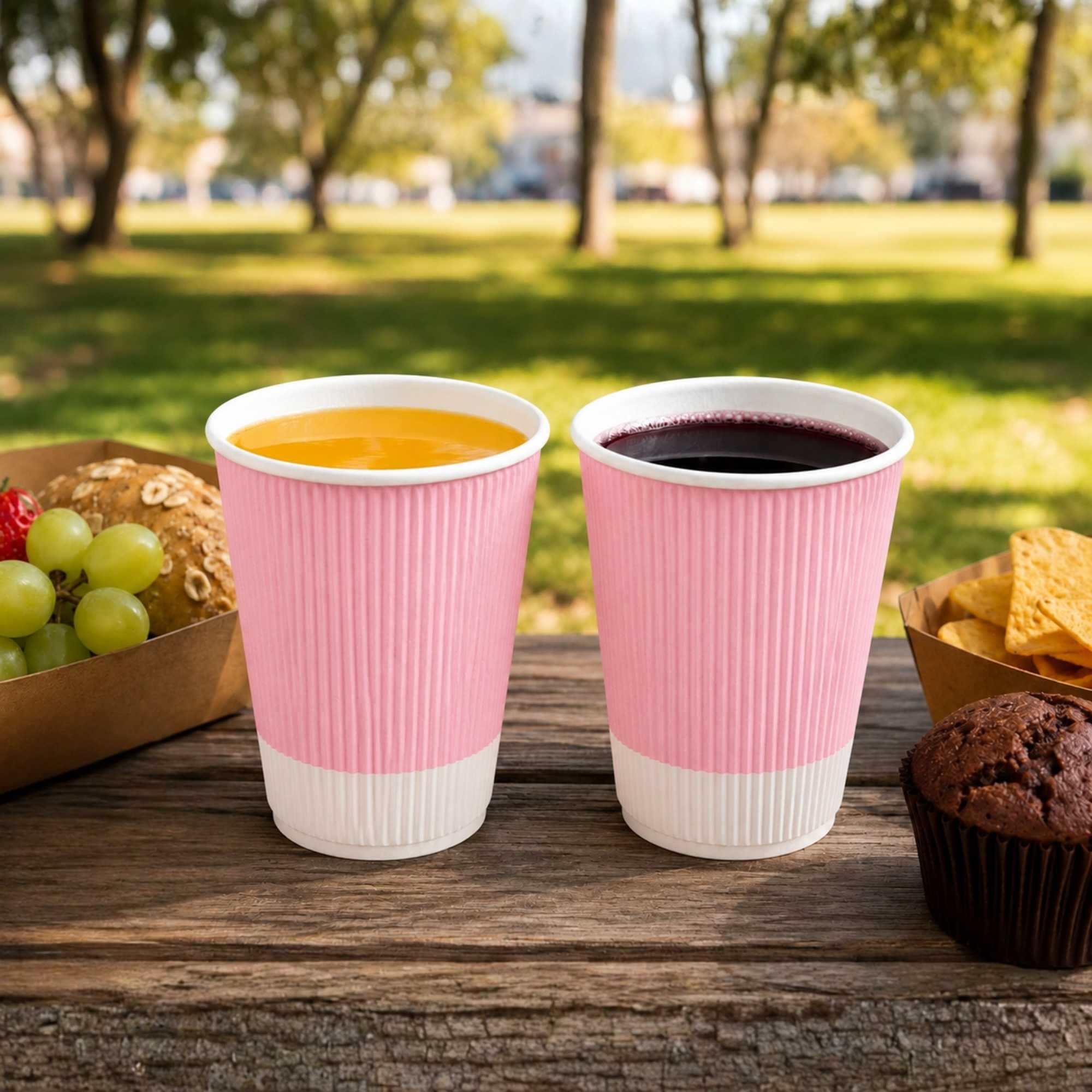 Restpresso 12 oz Light Pink Paper Coffee Cup - Ripple Wall - 3 1/2" x 3 1/2" x 4 1/4" - 25 count box