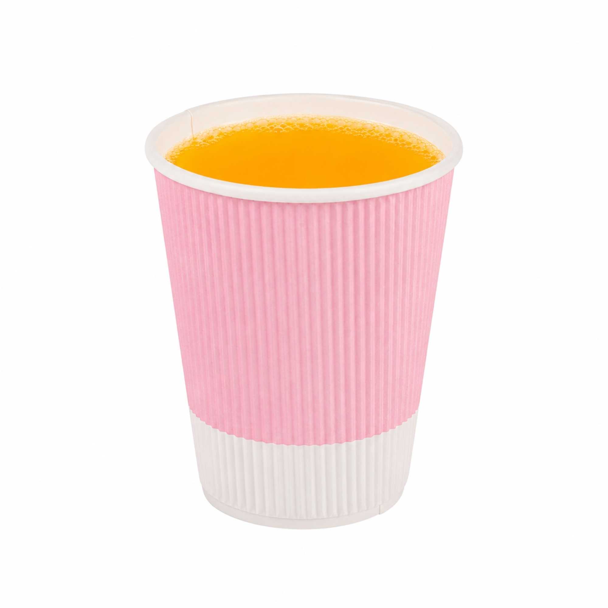 Restpresso 12 oz Light Pink Paper Coffee Cup - Ripple Wall - 3 1/2" x 3 1/2" x 4 1/4" - 500 count box