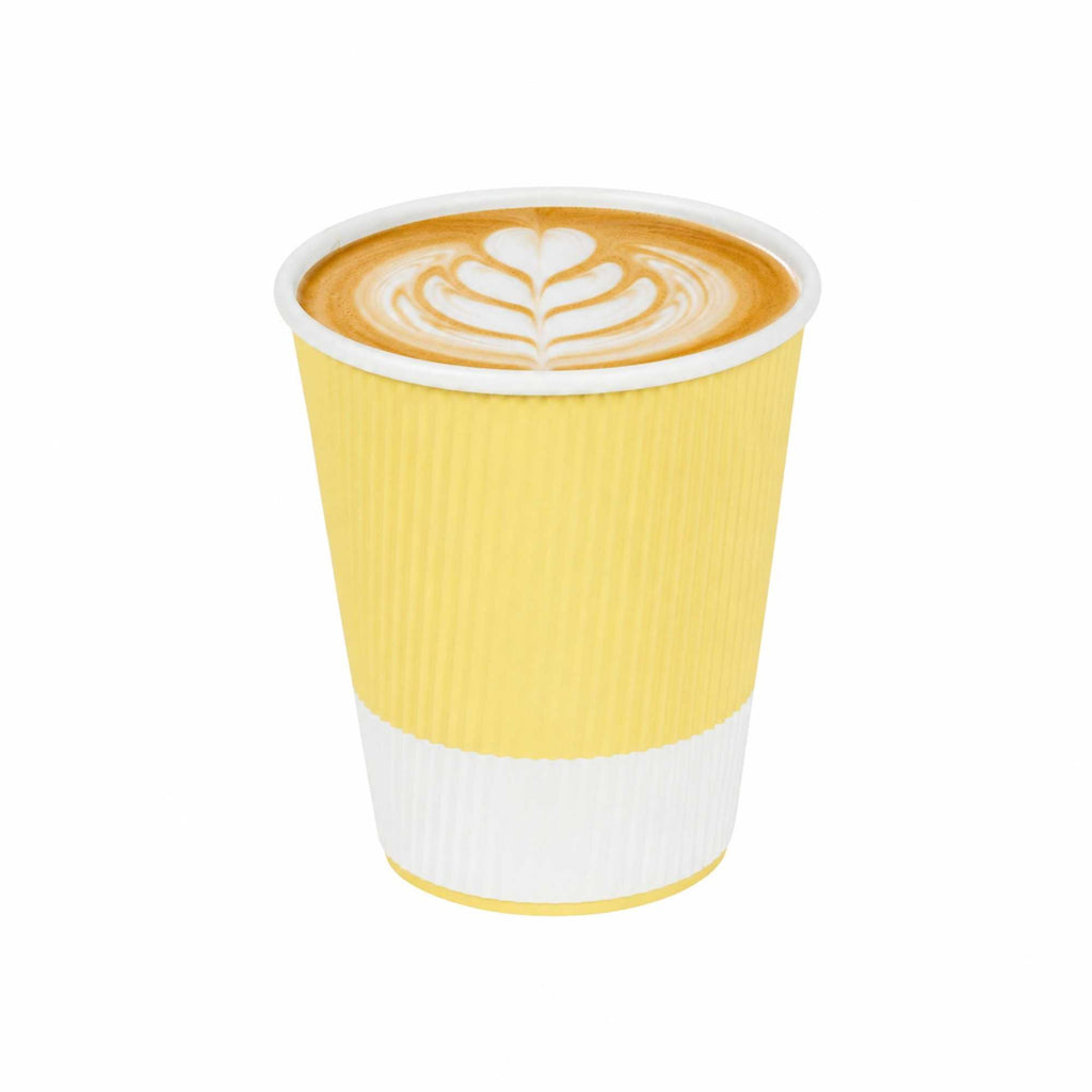 Restpresso 12 oz Light Yellow Paper Coffee Cup - Ripple Wall - 3 1/2" x 3 1/2" x 4 1/4" - 500 count box