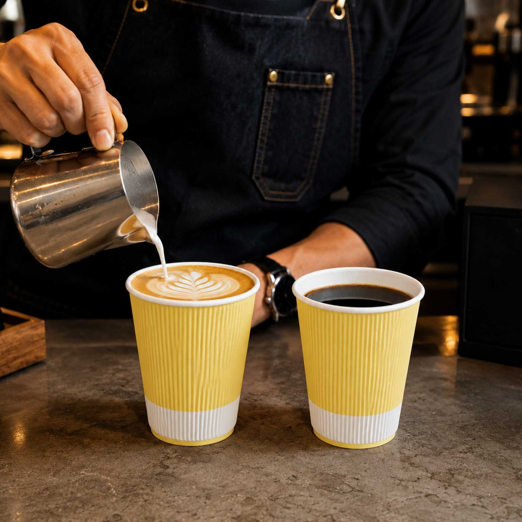 Restpresso 12 oz Light Yellow Paper Coffee Cup - Ripple Wall - 3 1/2" x 3 1/2" x 4 1/4" - 500 count box