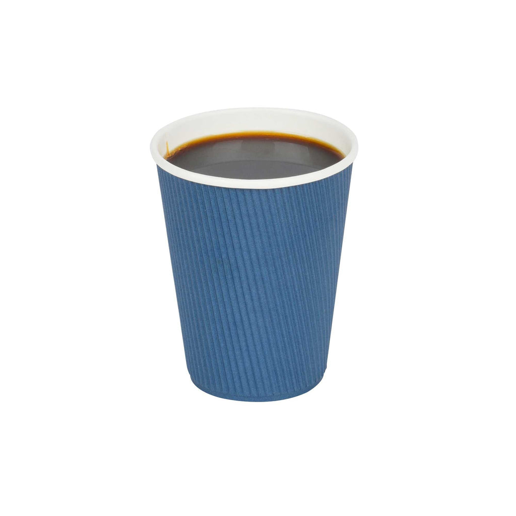 Restpresso 12 oz Midnight Blue Paper Coffee Cup - Ripple Wall - 3 1/2" x 3 1/2" x 4 1/4" - 25 count box