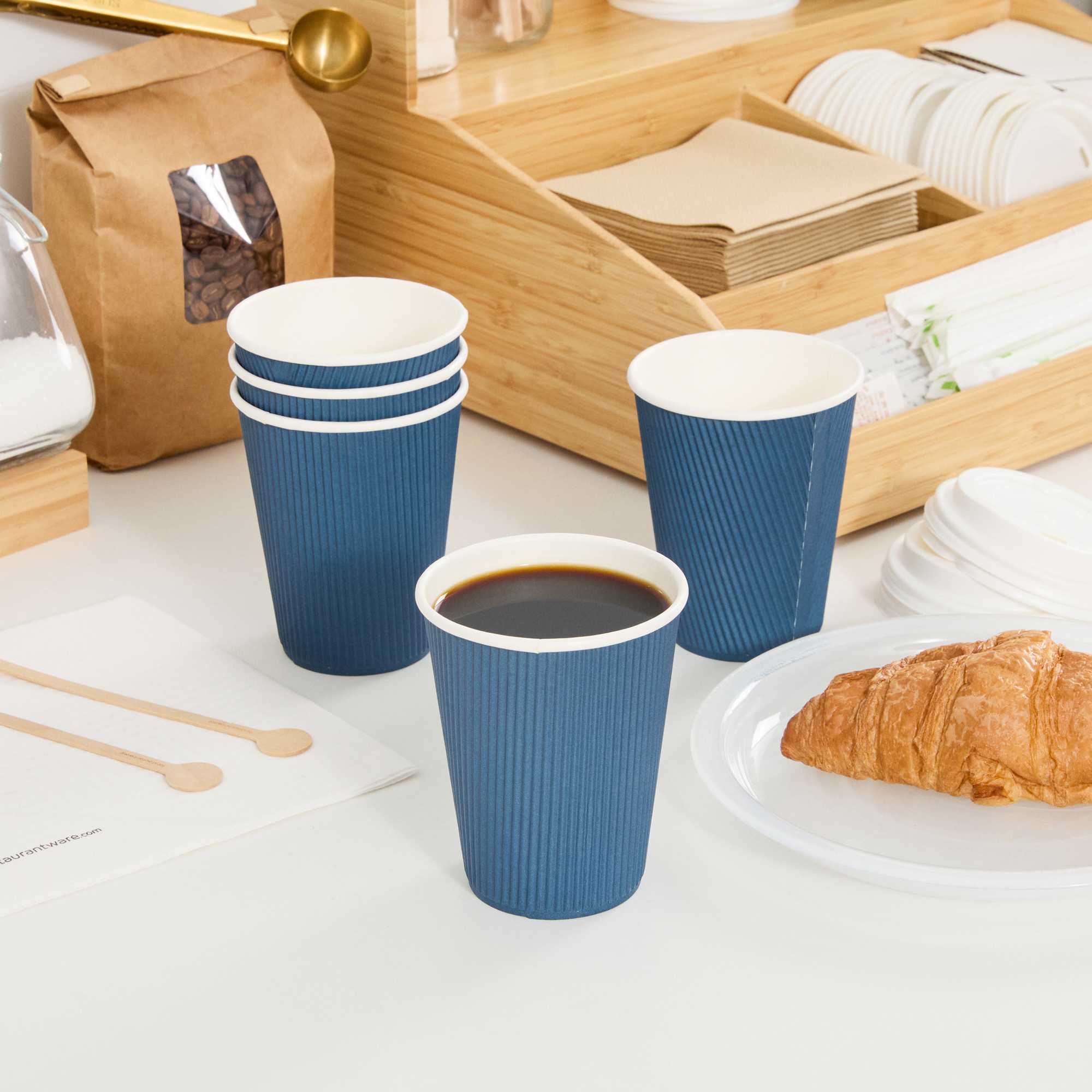 Restpresso 12 oz Midnight Blue Paper Coffee Cup - Ripple Wall - 3 1/2" x 3 1/2" x 4 1/4" - 25 count box