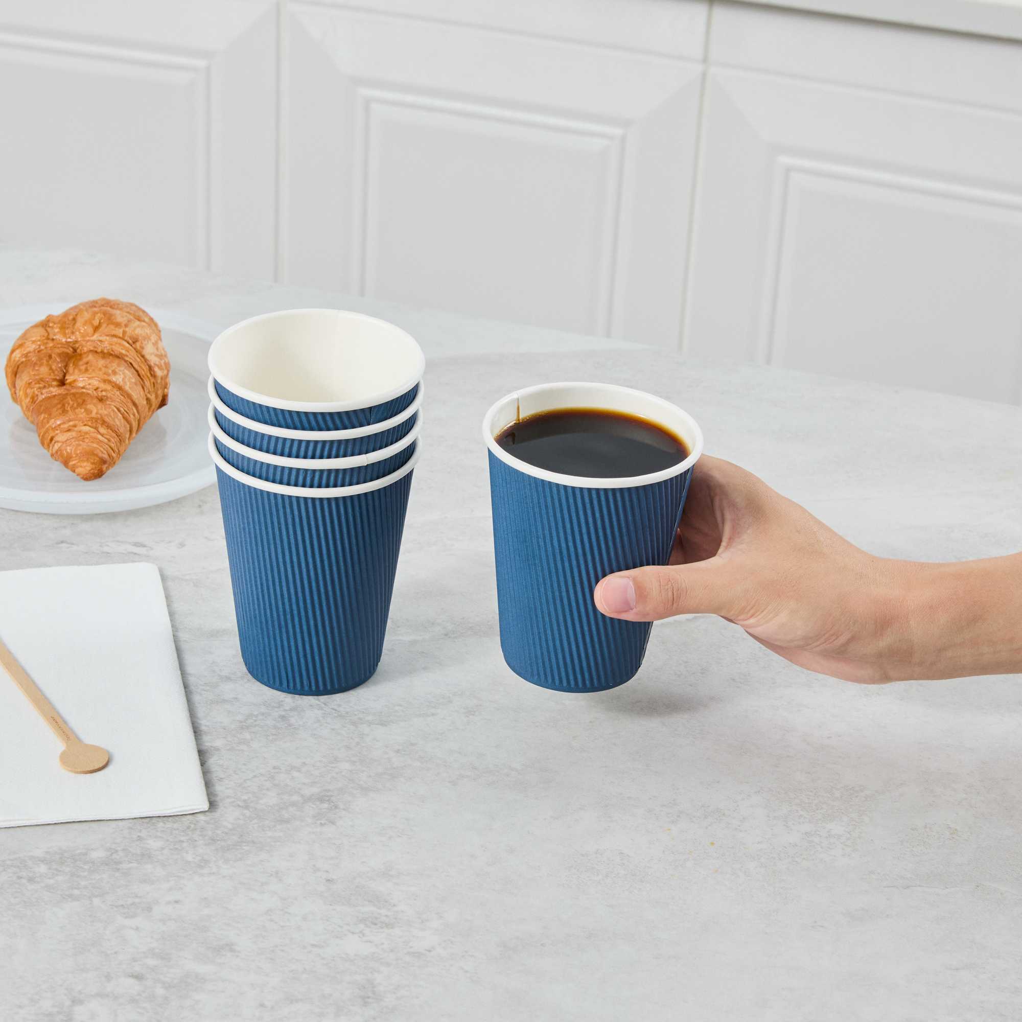 Restpresso 12 oz Midnight Blue Paper Coffee Cup - Ripple Wall - 3 1/2" x 3 1/2" x 4 1/4" - 25 count box