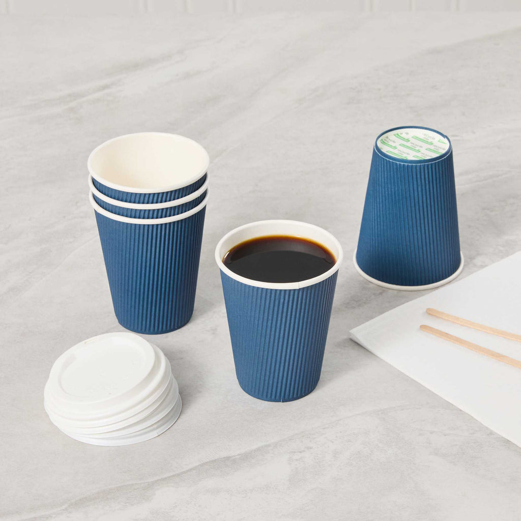Restpresso 12 oz Midnight Blue Paper Coffee Cup - Ripple Wall - 3 1/2" x 3 1/2" x 4 1/4" - 500 count box