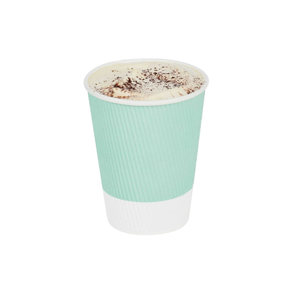 Restpresso 12 oz Light Green Paper Coffee Cup - Ripple Wall - 3 1/2" x 3 1/2" x 4 1/4" - 25 count box