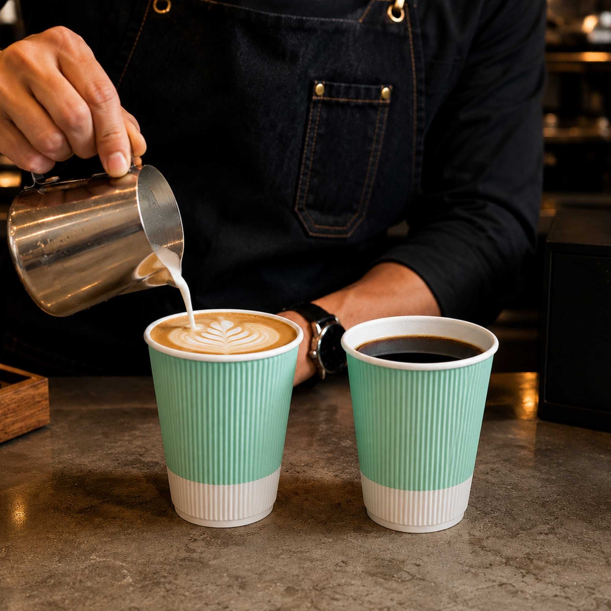 Restpresso 12 oz Light Green Paper Coffee Cup - Ripple Wall - 3 1/2" x 3 1/2" x 4 1/4" - 25 count box