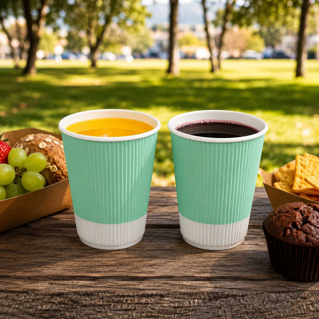 Restpresso 12 oz Light Green Paper Coffee Cup - Ripple Wall - 3 1/2" x 3 1/2" x 4 1/4" - 25 count box