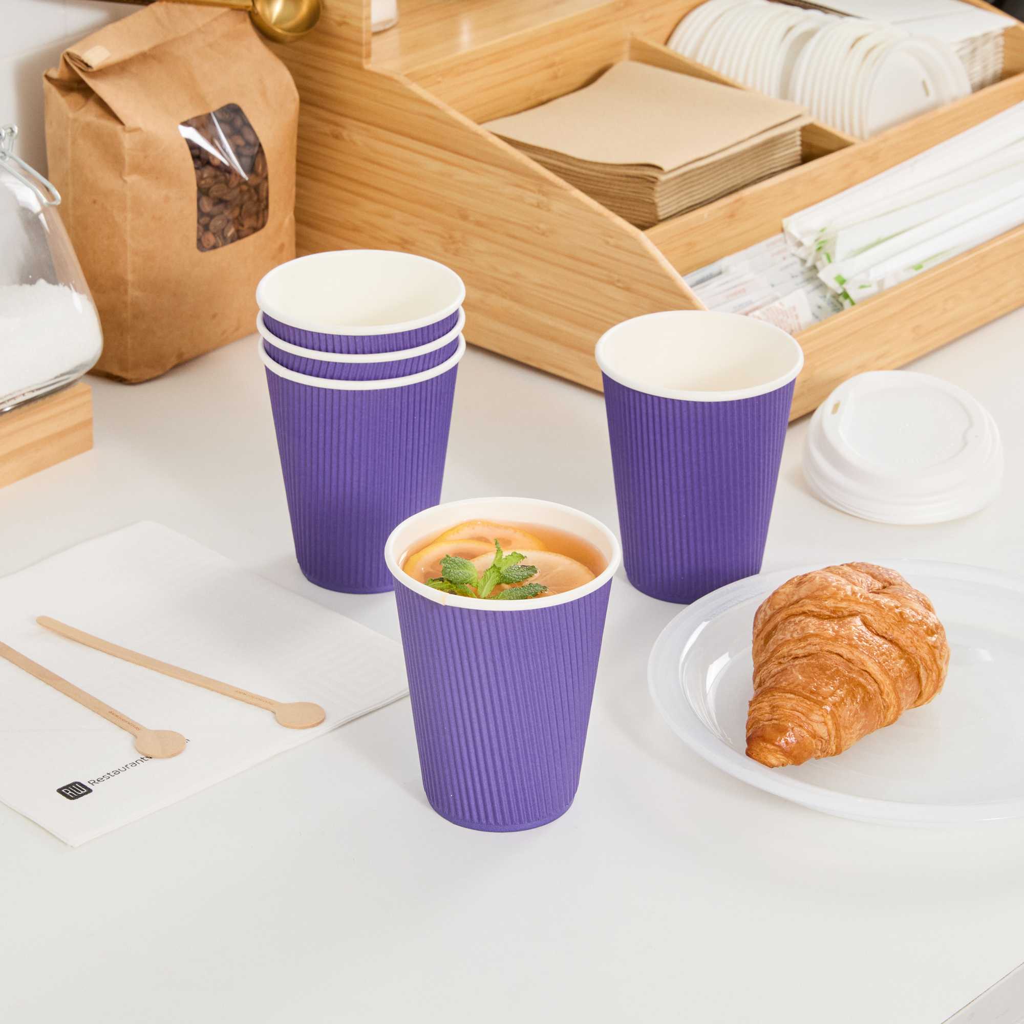 Restpresso 12 oz Royal Purple Paper Coffee Cup - Ripple Wall - 3 1/2" x 3 1/2" x 4 1/4" - 25 count box