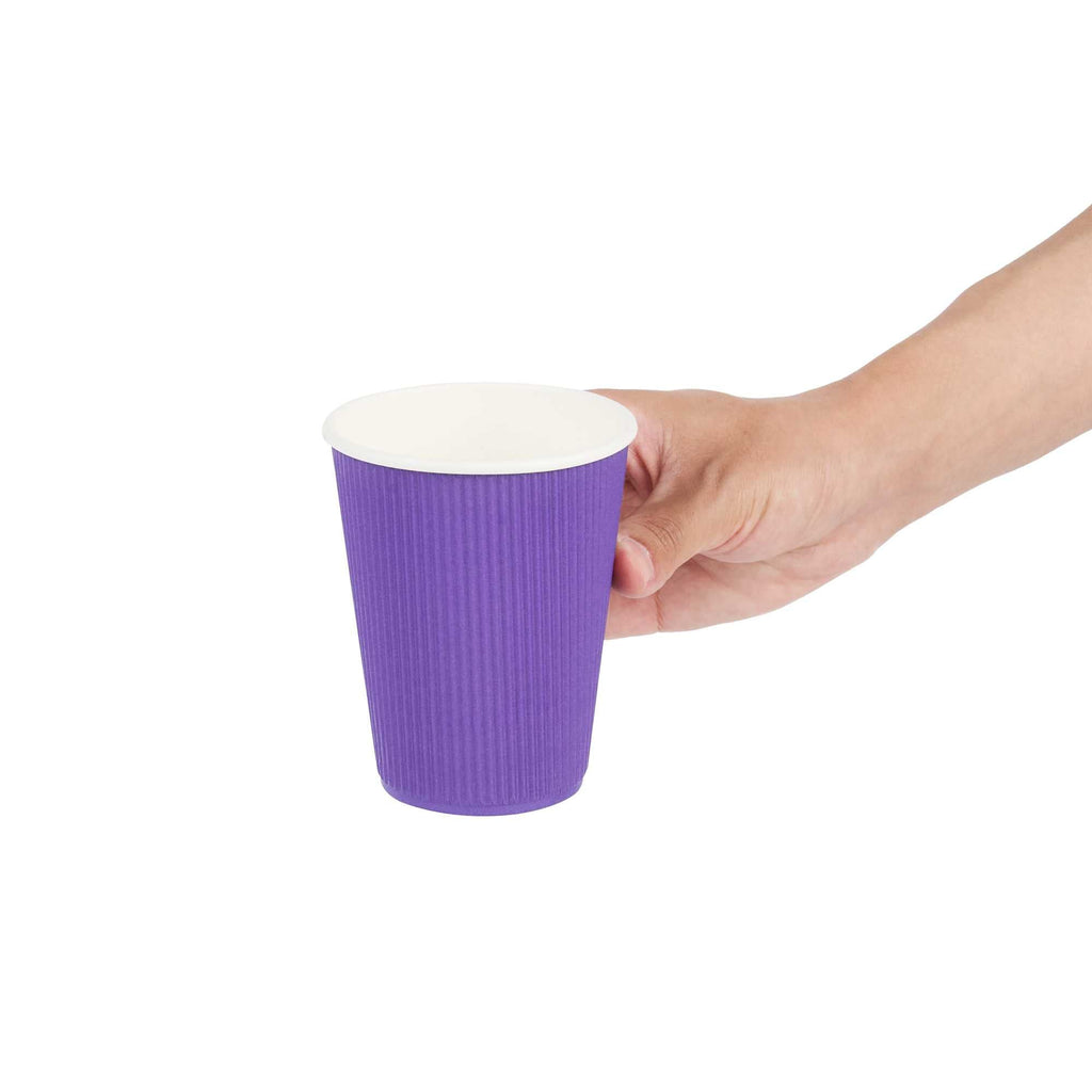 Restpresso 12 oz Royal Purple Paper Coffee Cup - Ripple Wall - 3 1/2" x 3 1/2" x 4 1/4" - 25 count box