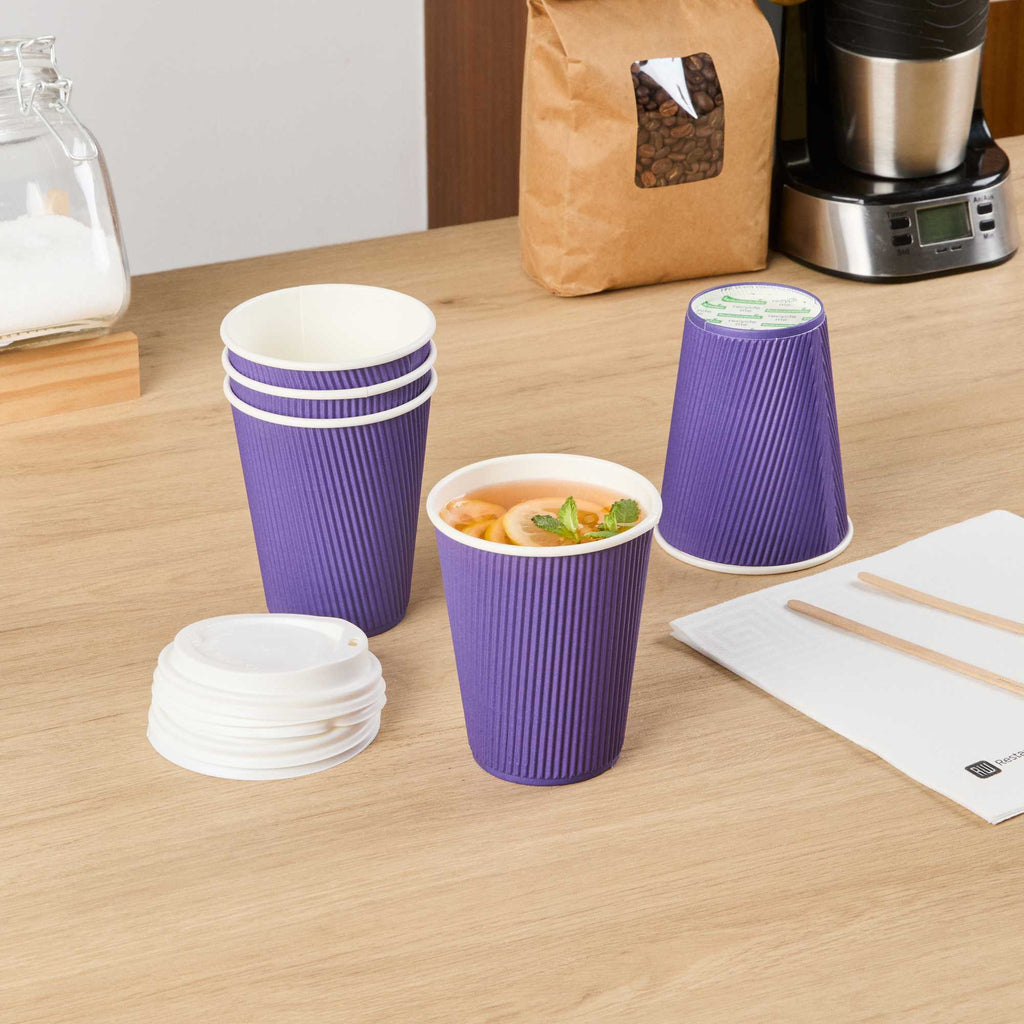 Restpresso 12 oz Royal Purple Paper Coffee Cup - Ripple Wall - 3 1/2" x 3 1/2" x 4 1/4" - 25 count box