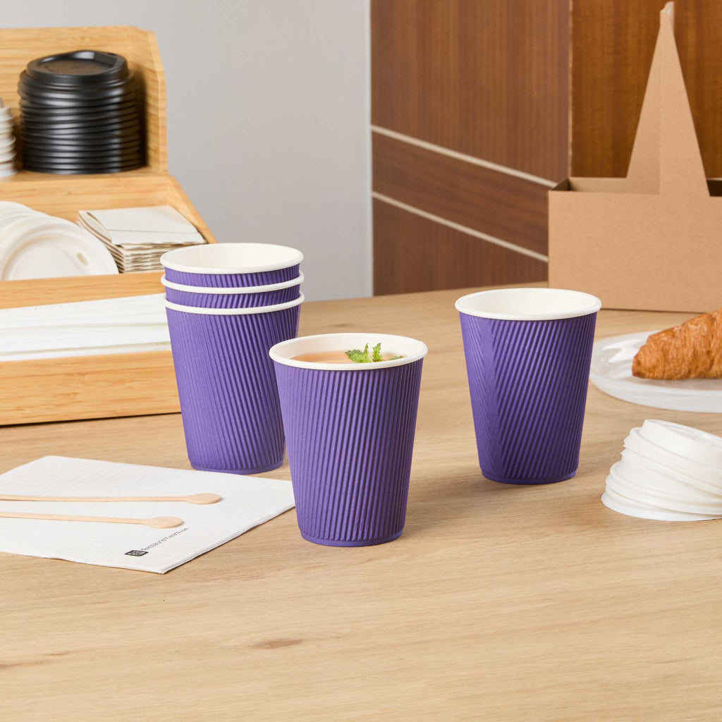 Restpresso 12 oz Royal Purple Paper Coffee Cup - Ripple Wall - 3 1/2" x 3 1/2" x 4 1/4" - 500 count box