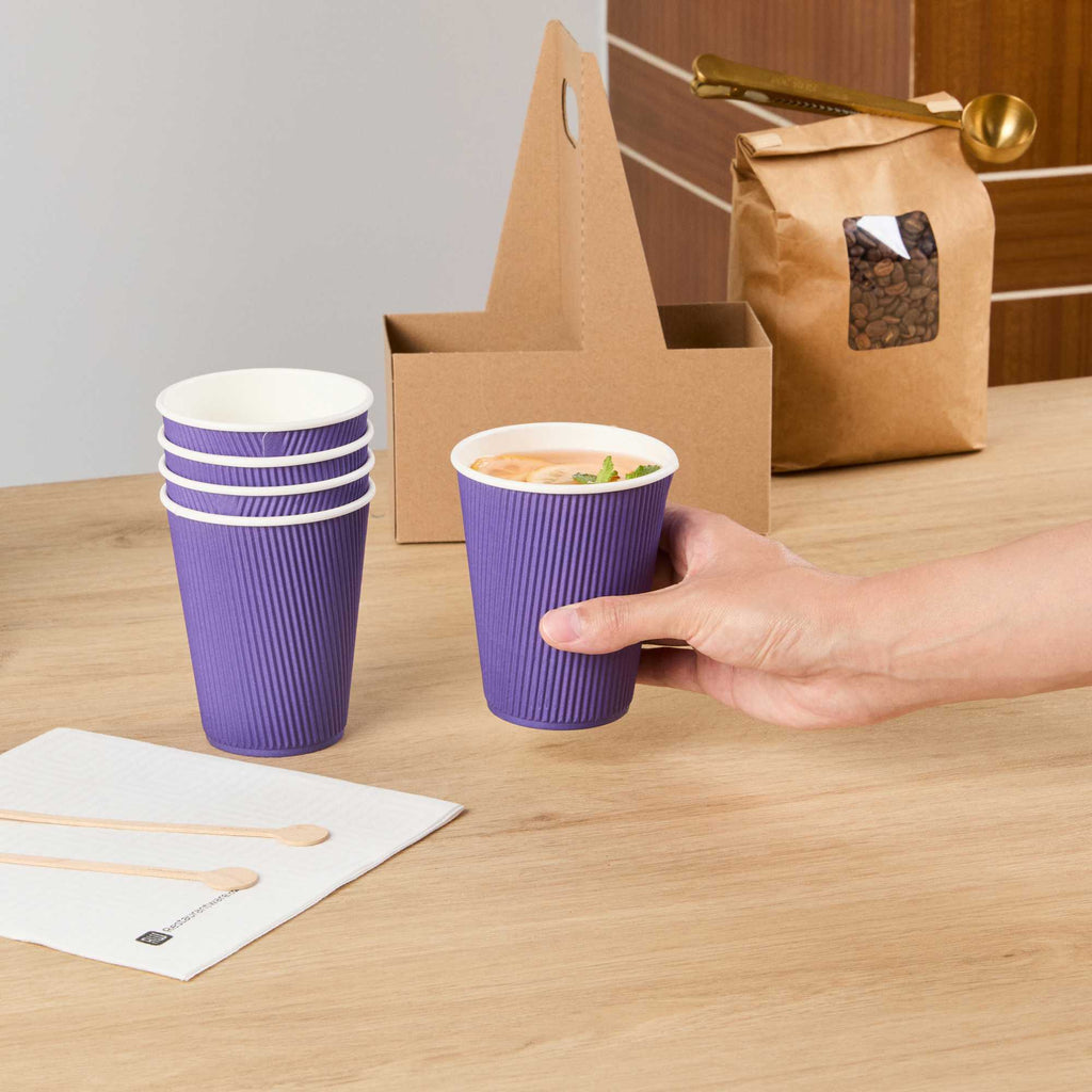 Restpresso 12 oz Royal Purple Paper Coffee Cup - Ripple Wall - 3 1/2" x 3 1/2" x 4 1/4" - 500 count box