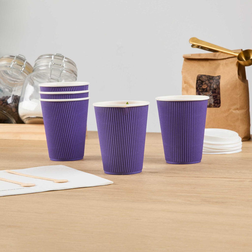 Restpresso 12 oz Royal Purple Paper Coffee Cup - Ripple Wall - 3 1/2" x 3 1/2" x 4 1/4" - 500 count box