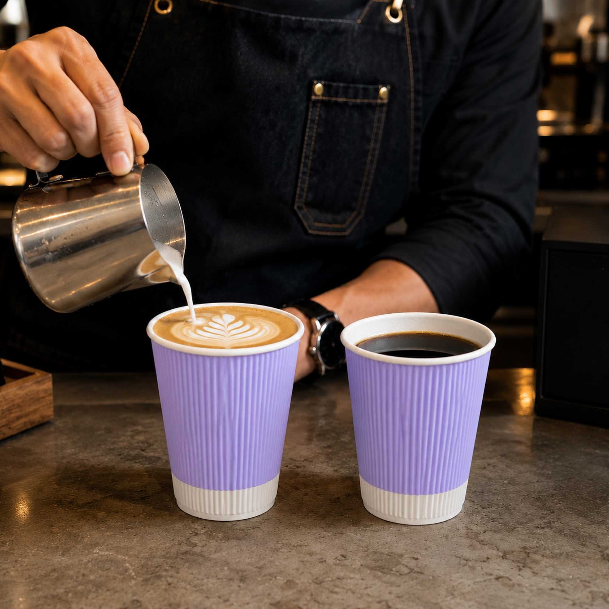 Restpresso 12 oz Light Purple Paper Coffee Cup - Ripple Wall - 3 1/2" x 3 1/2" x 4 1/4" - 500 count box