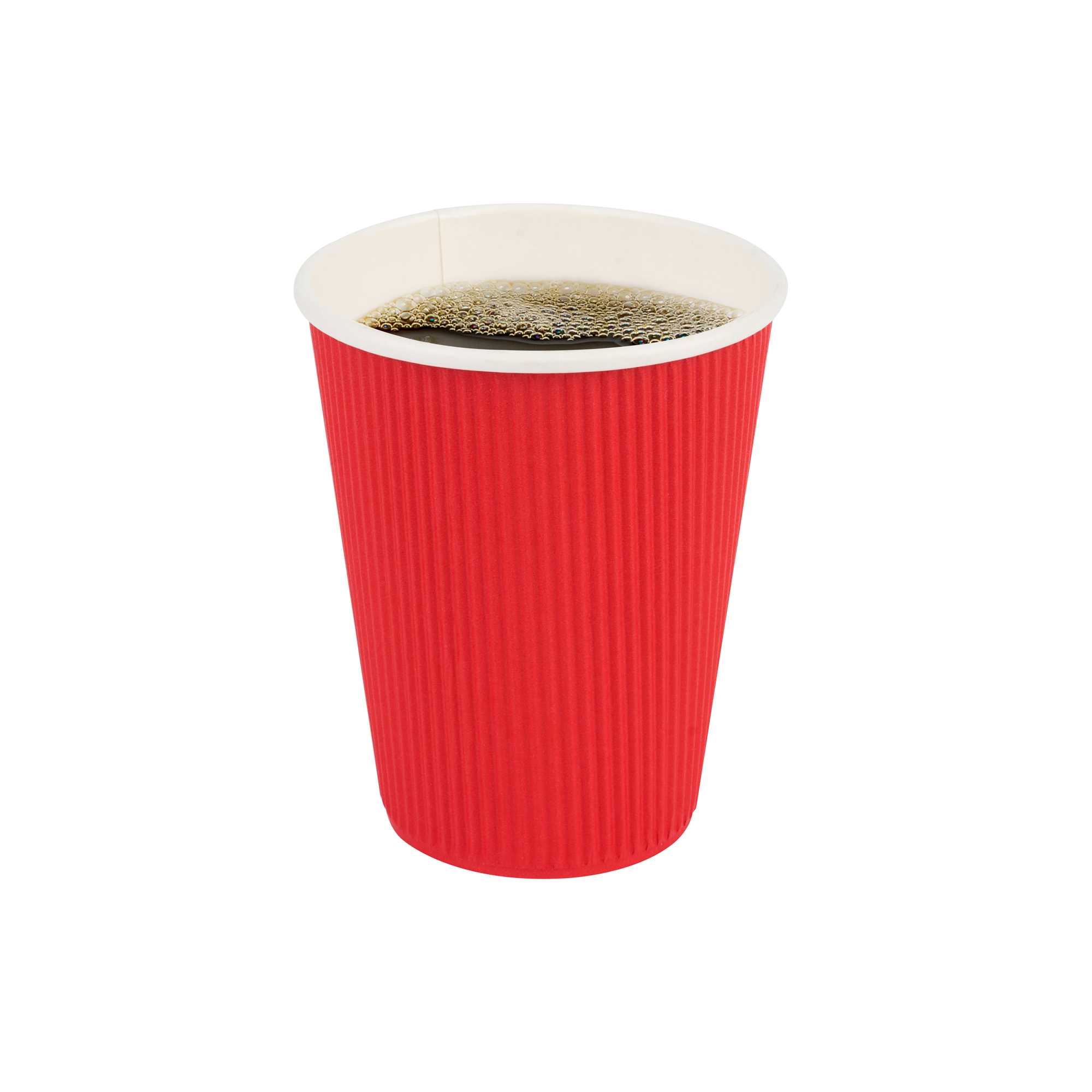 Restpresso 12 oz Red Paper Coffee Cup - Ripple Wall - 3 1/2" x 3 1/2" x 4 1/4" - 25 count box