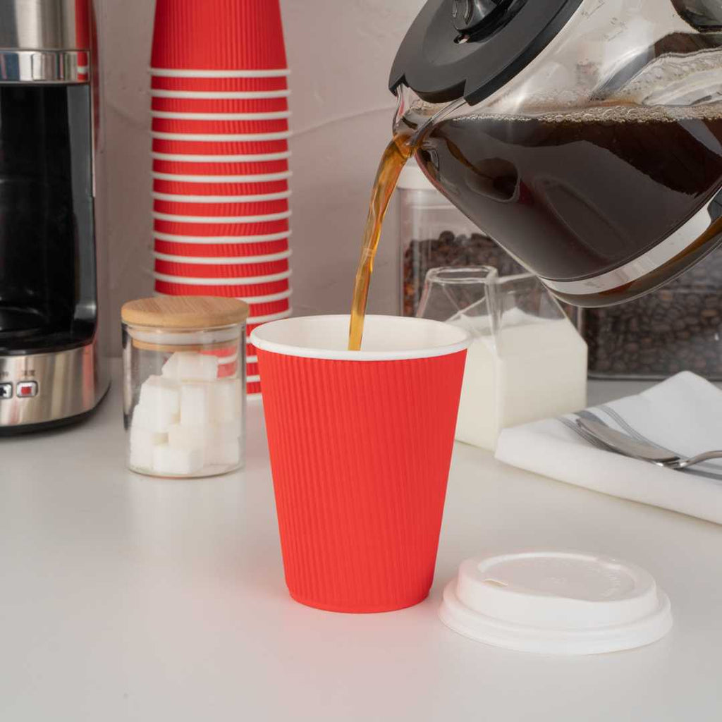 Restpresso 12 oz Red Paper Coffee Cup - Ripple Wall - 3 1/2" x 3 1/2" x 4 1/4" - 25 count box